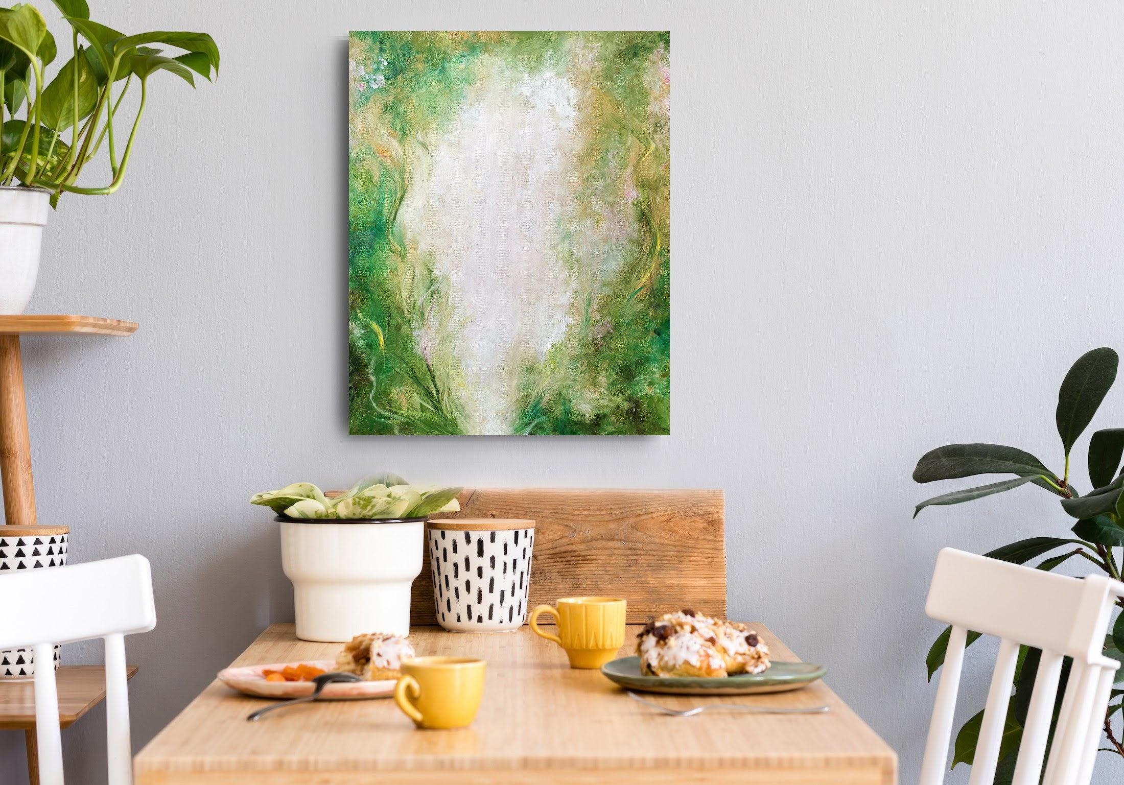 Haven - Green abstract floral painting For Sale 7