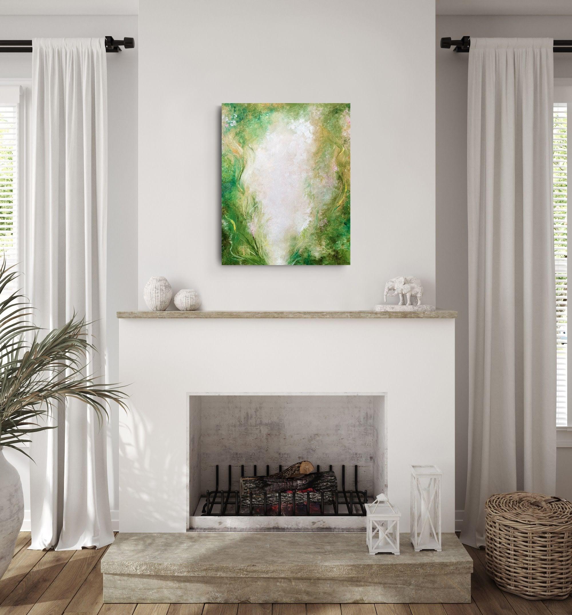 Haven - Green abstract floral painting For Sale 4