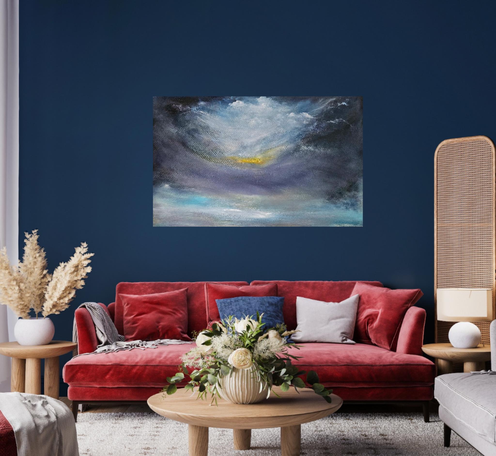 cœur de la mer - peinture de paysage abstrait bleu en vente 3
