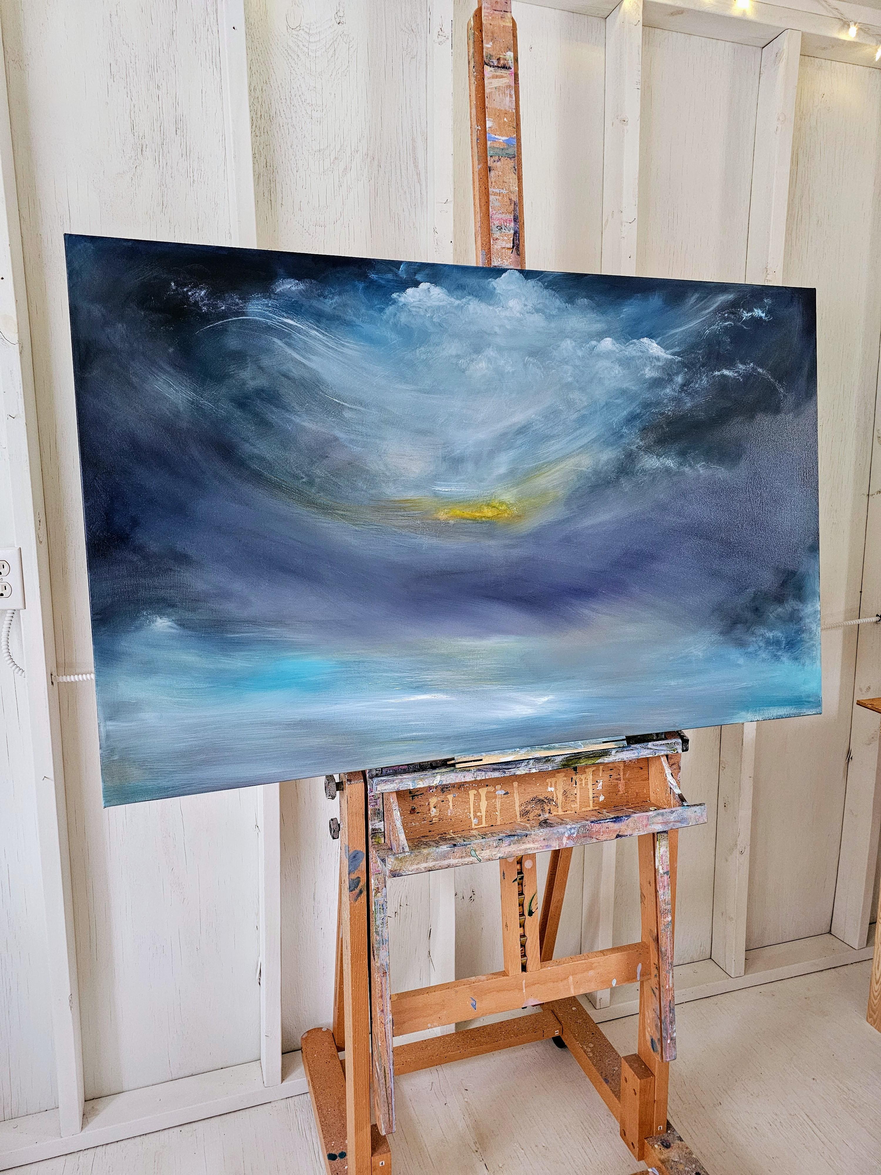 Coeur de la mer - Peinture abstraite bleue de paysage marin - Gris Abstract Painting par Jennifer L. Baker