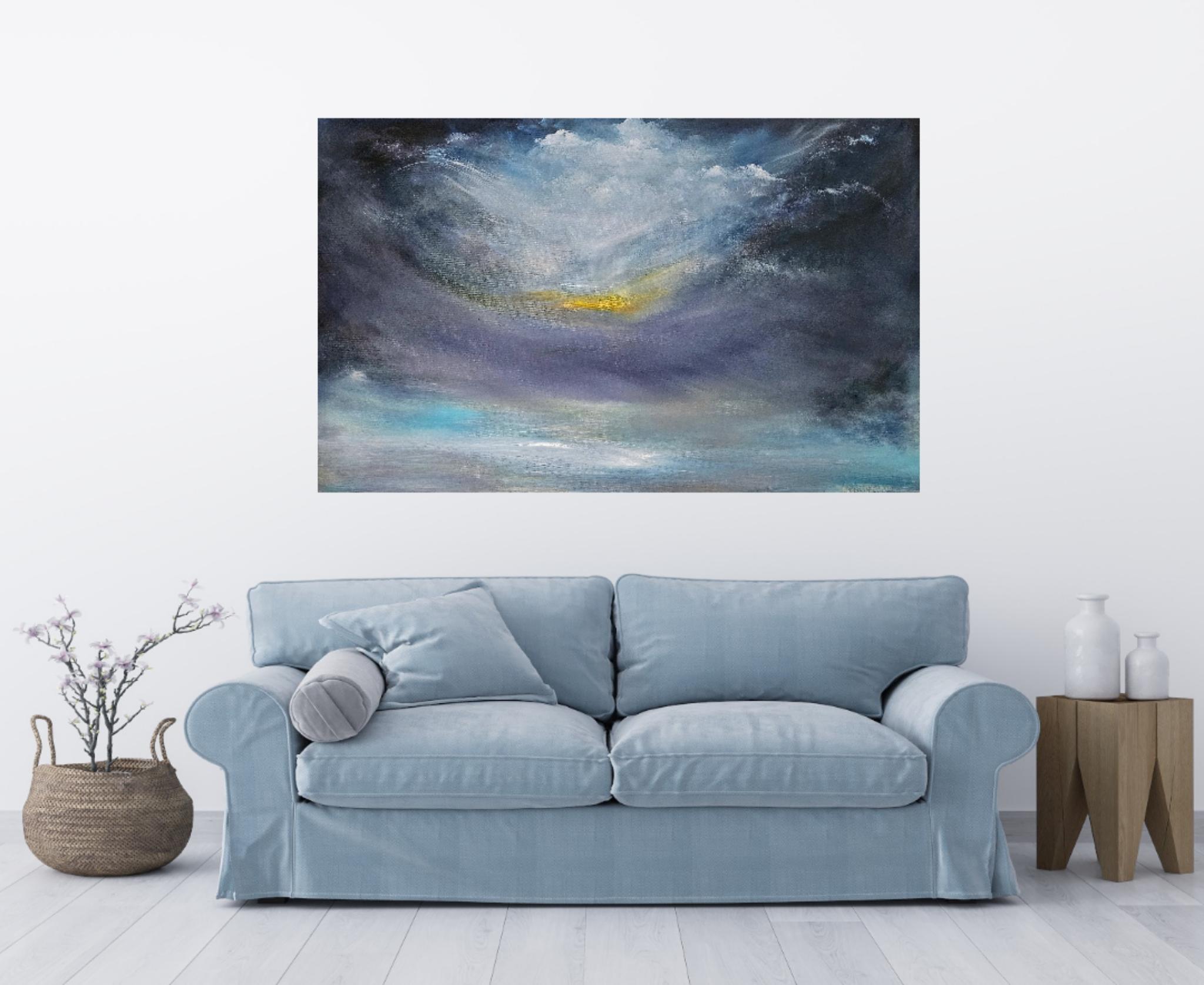 Coeur de la mer - Peinture abstraite bleue de paysage marin en vente 1