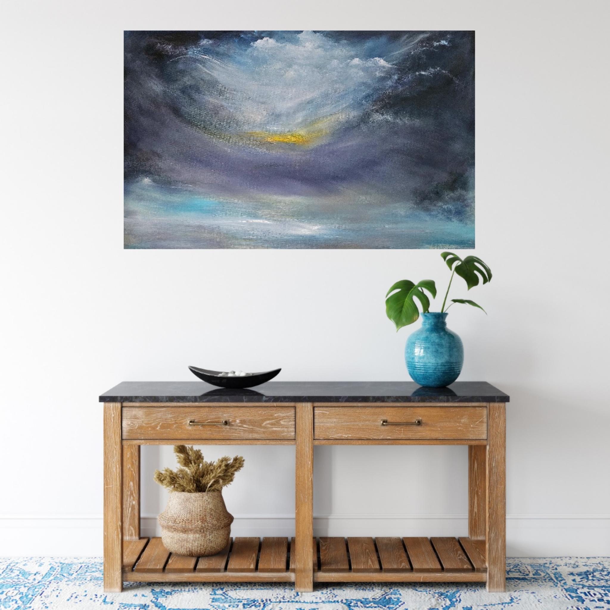 Coeur de la mer - Peinture abstraite bleue de paysage marin en vente 2