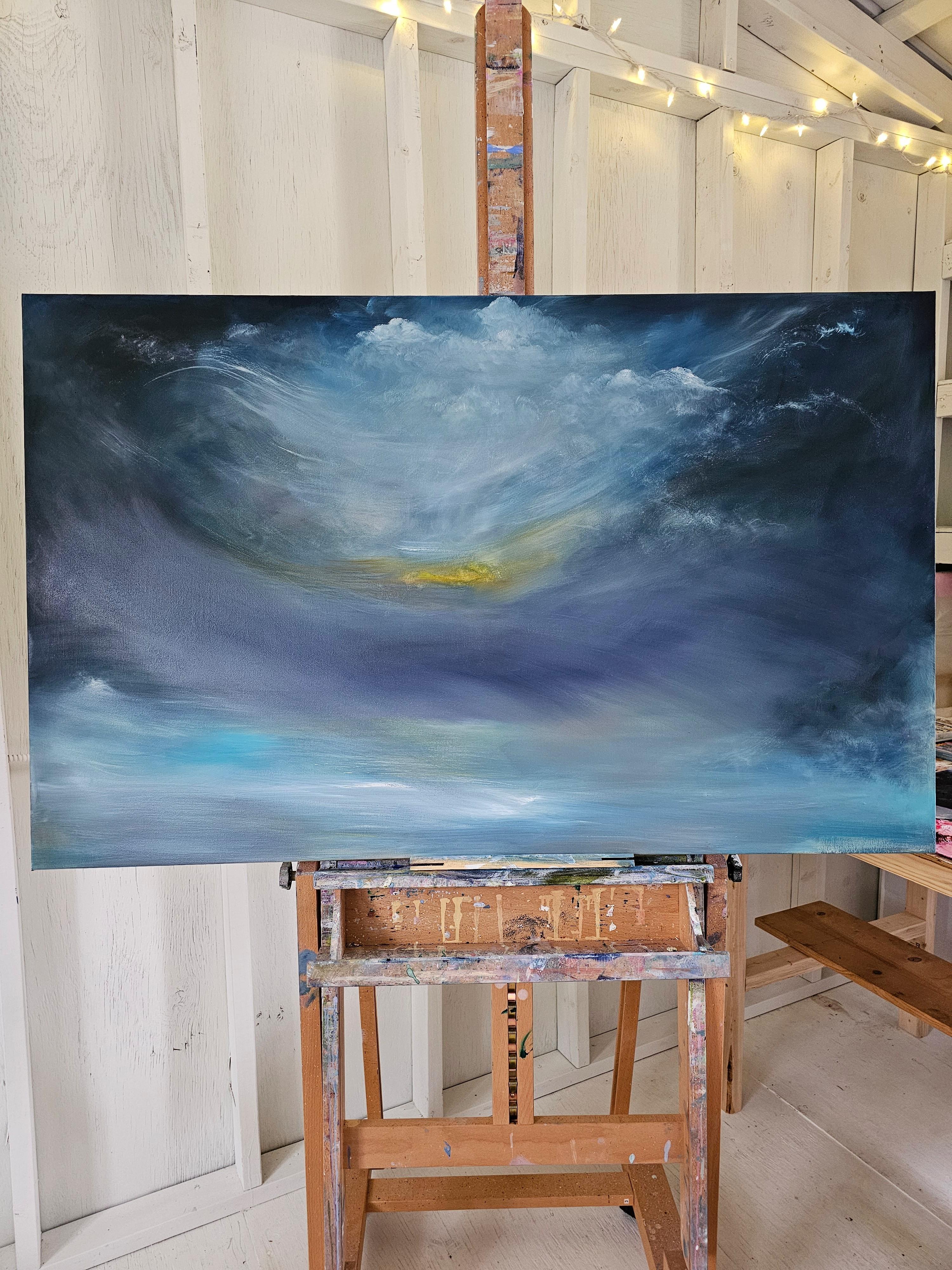 Coeur de la mer - Peinture abstraite bleue de paysage marin en vente 4