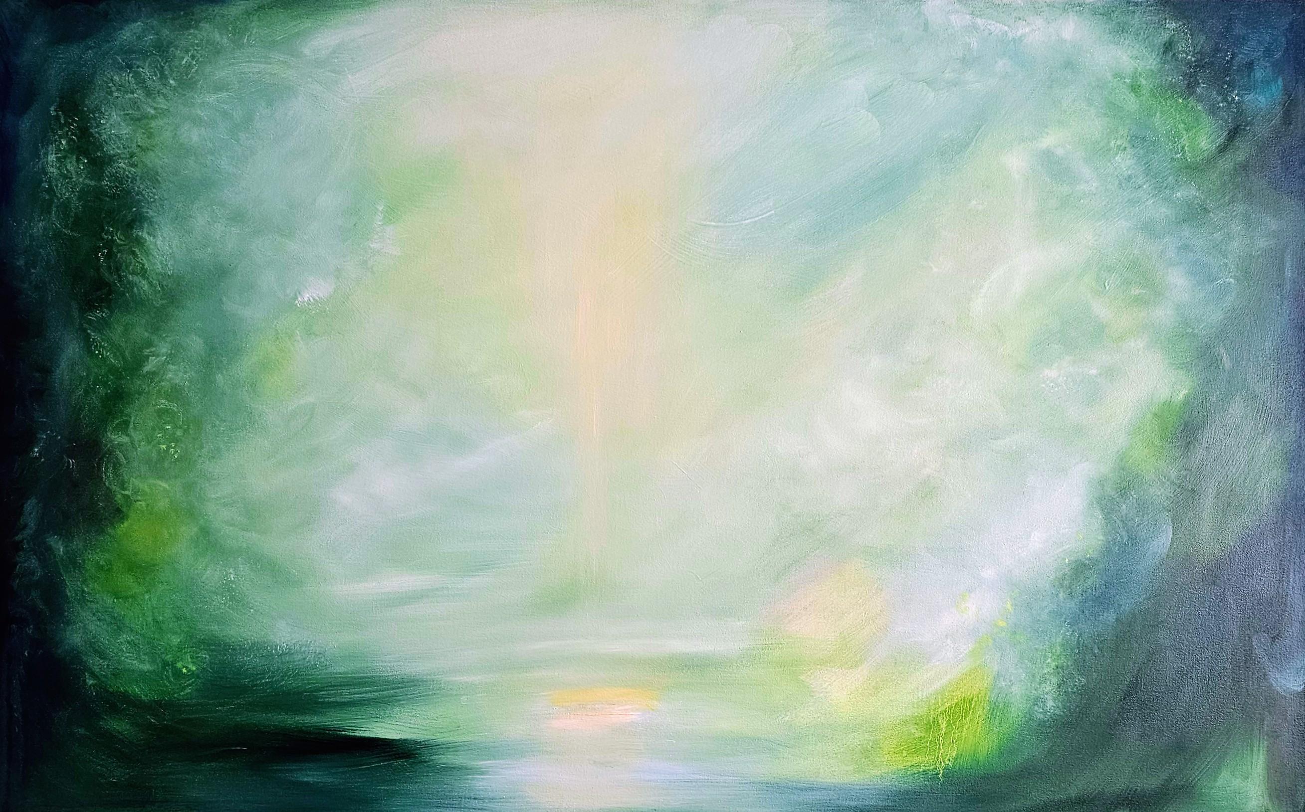 Heaven on Earth - Ethereal green abstract landscape painting