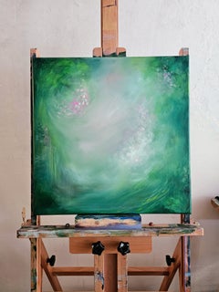 Homecoming - Helle ätherische grüne abstrakte Nature Malerei