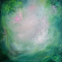Homecoming - Helle ätherische grüne abstrakte Nature Malerei