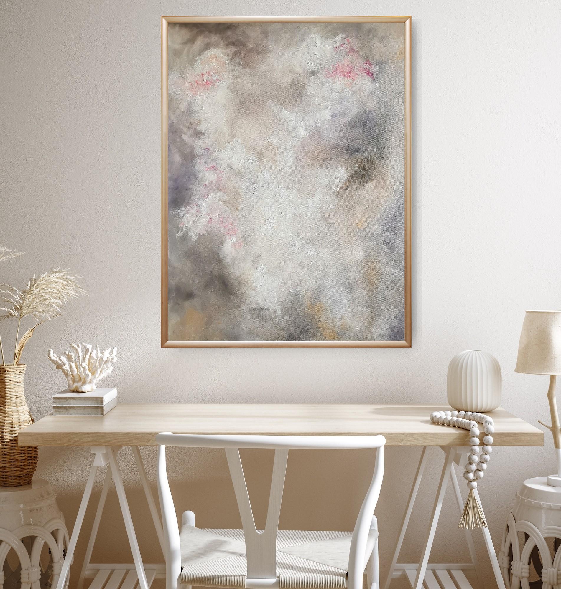 Ortensia - Morbido dipinto floreale astratto - Abstract Painting Grigio di Jennifer L. Baker