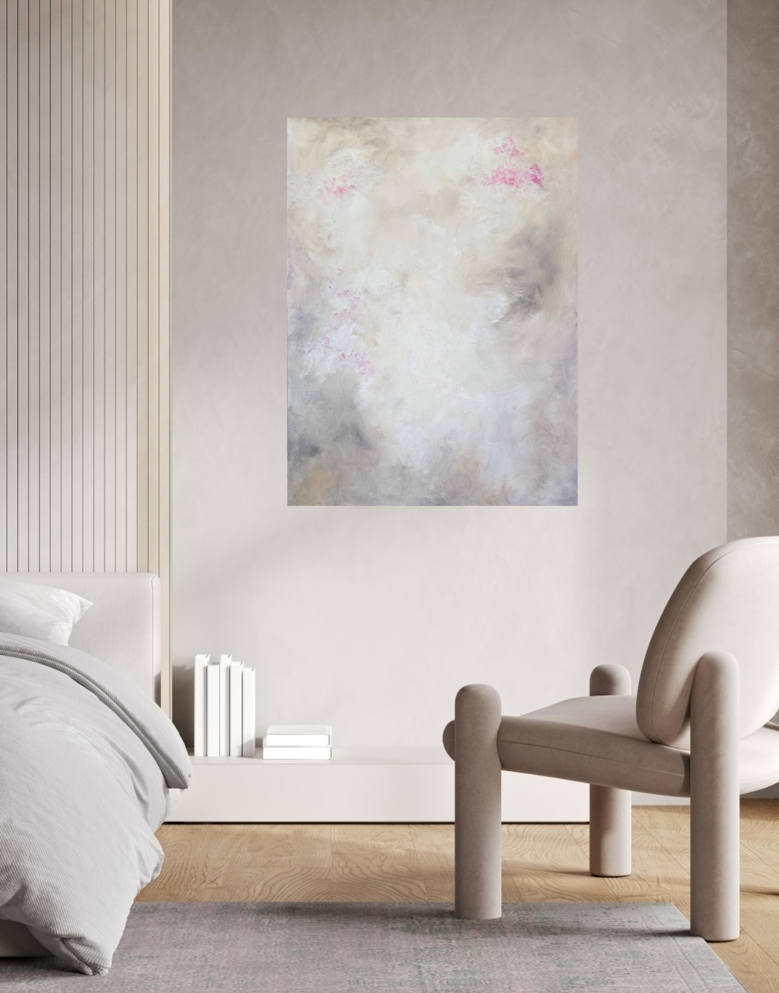 Hydrangea - Weiches abstraktes Blumengemälde (Beige), Abstract Painting, von Jennifer L. Baker