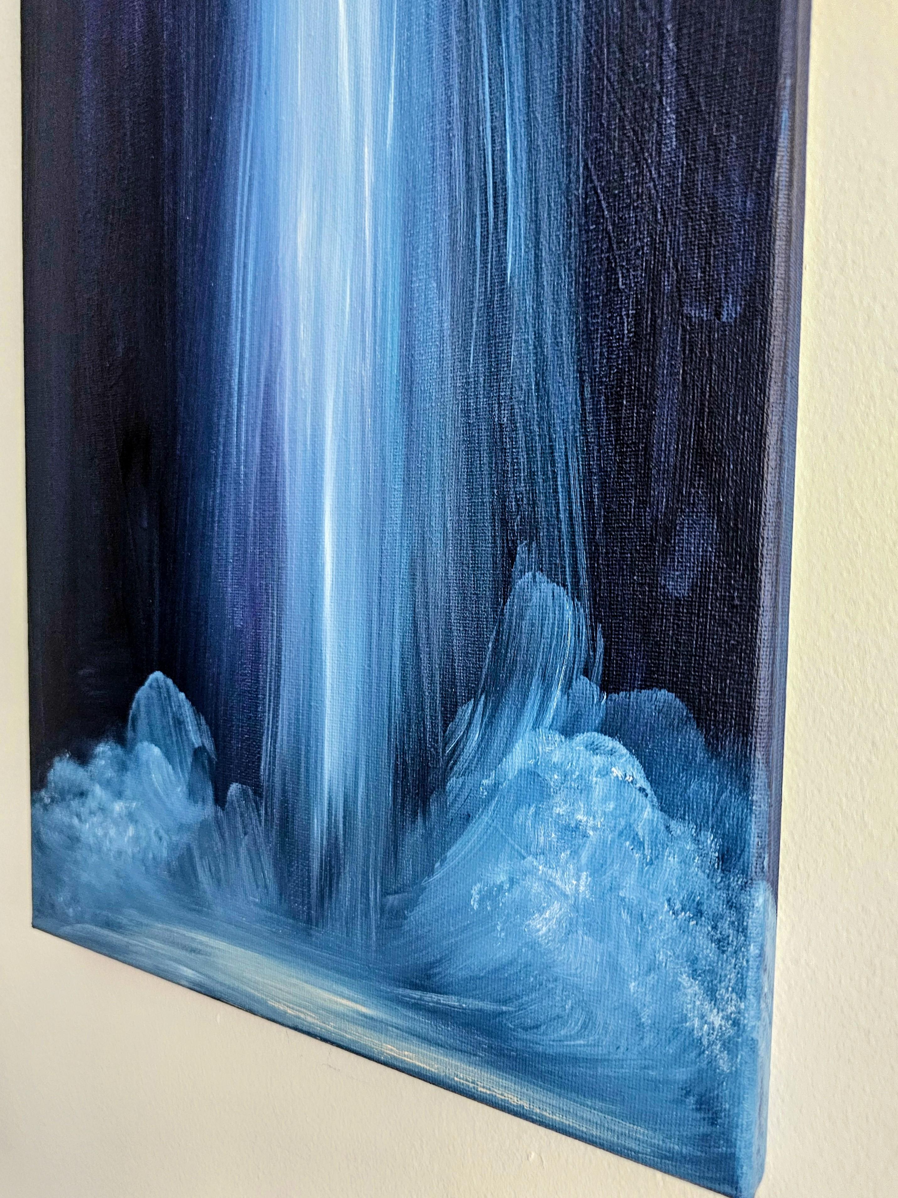 I Am Not Afraid of the Dark - Dramatisches Bild mit Mond, Sternen und Wasserfall im Angebot 7