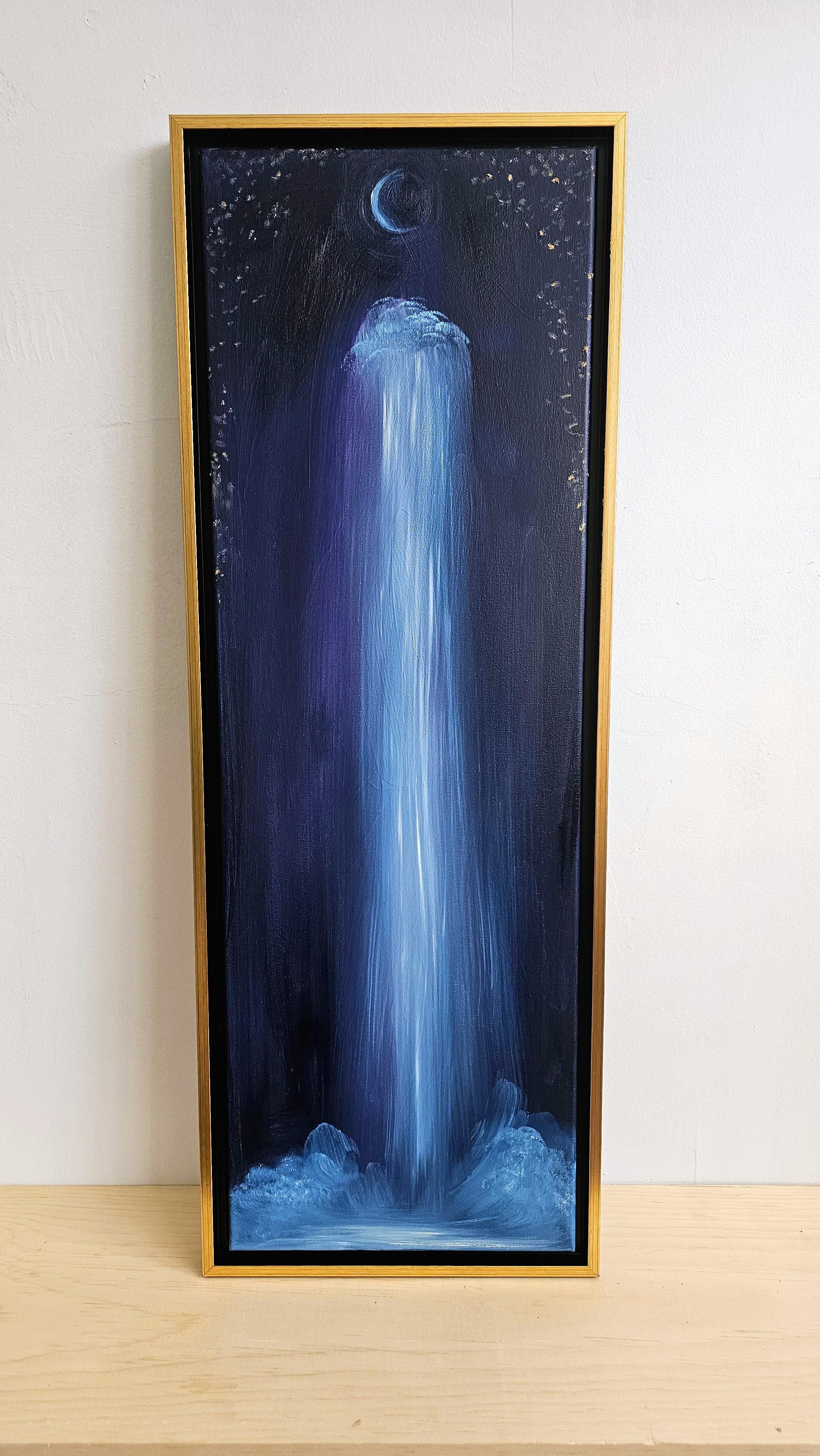 I Am Not Afraid of the Dark - Dramatisches Bild mit Mond, Sternen und Wasserfall im Angebot 9