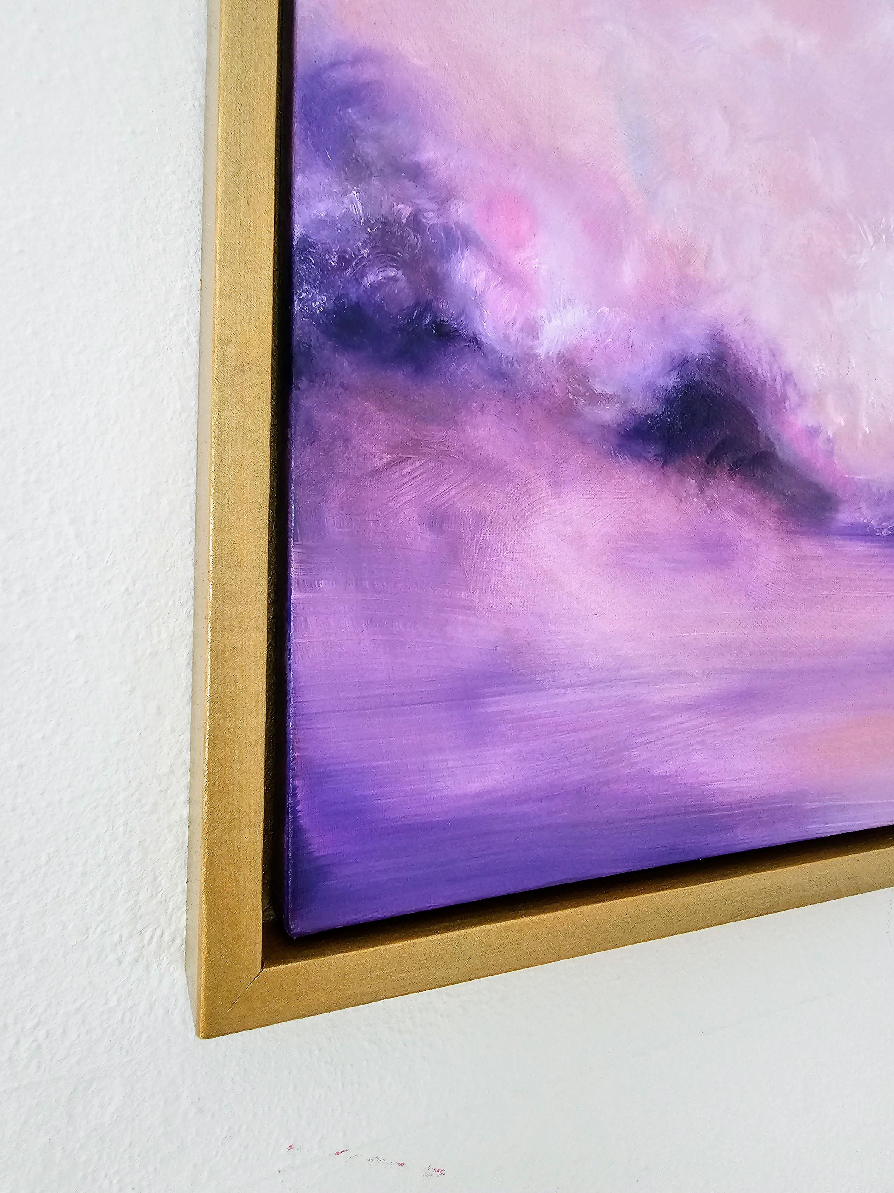 I am on fire - Abstract sunset painting, pink, violet, crimson sky For Sale 9