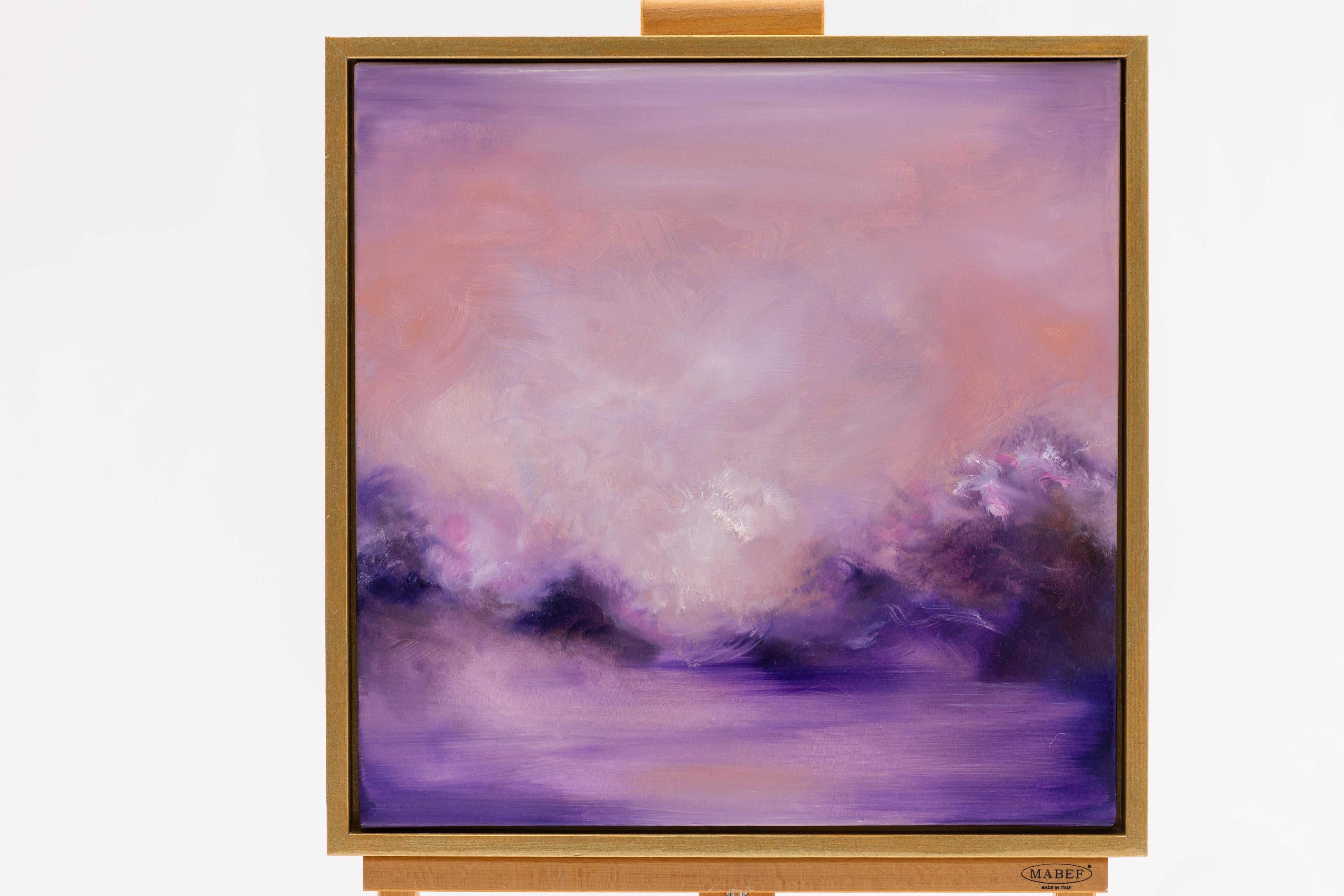 I am on fire - Abstract sunset painting, pink, violet, crimson sky - Painting by Jennifer L. Baker