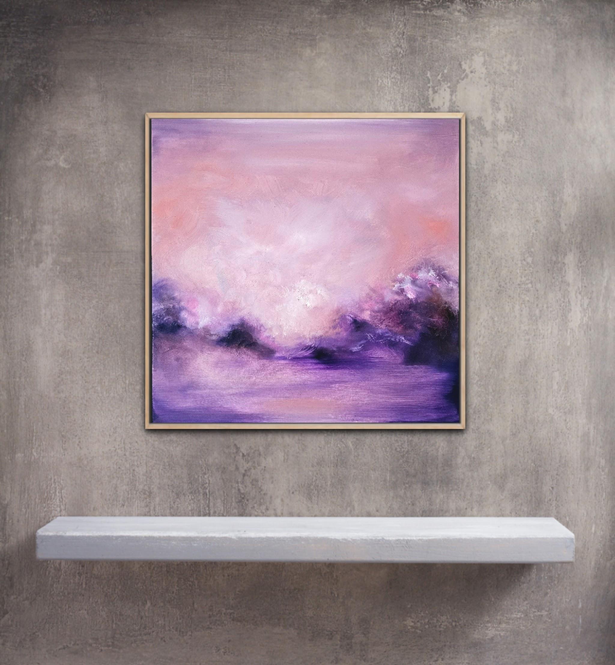 I am on fire - Abstract sunset painting, pink, violet, crimson sky For Sale 5