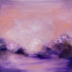I am on fire - Abstract sunset painting, pink, violet, crimson sky