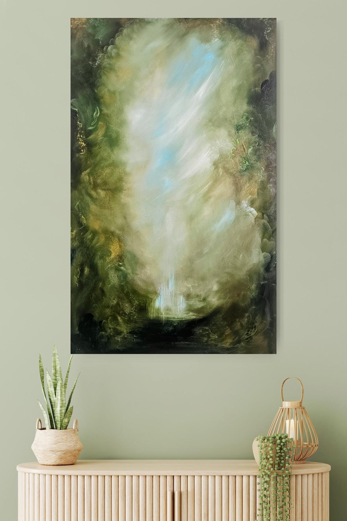 I Awoke Alone in Narnia - Dramatic green abstract landscape nature painting For Sale 5