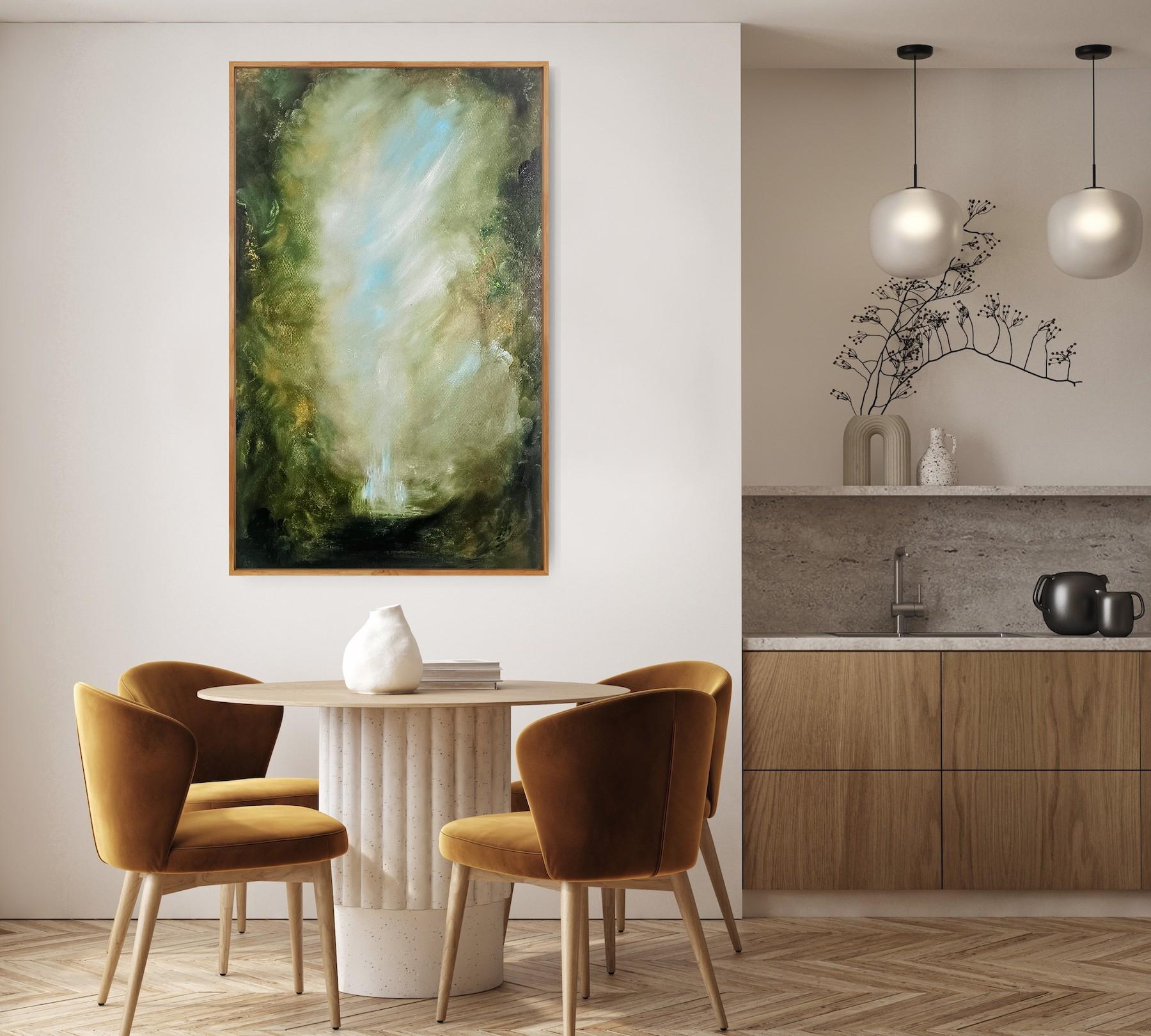 I Awoke Alone in Narnia - Dramatic green abstract landscape nature painting For Sale 9