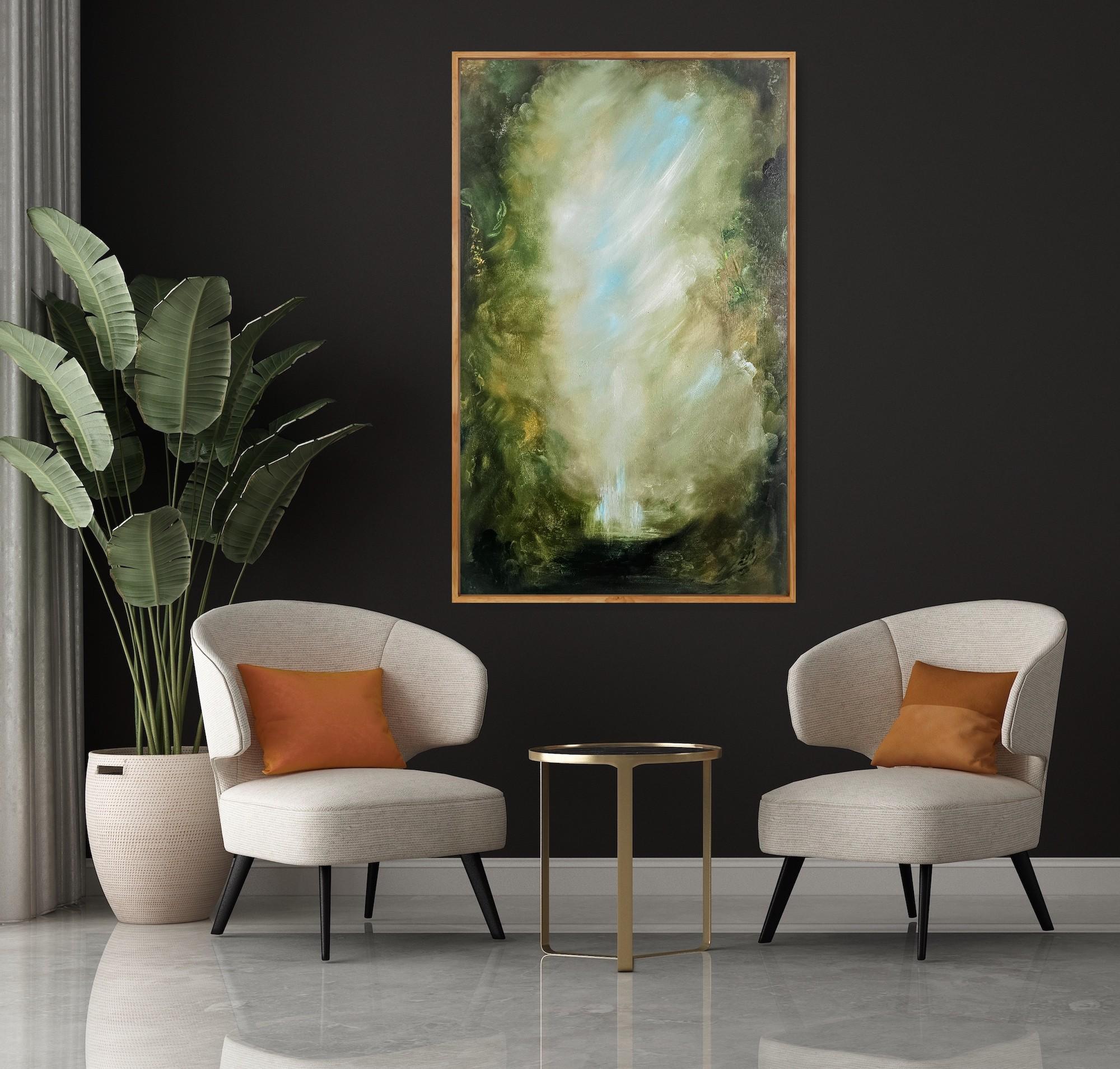 I Awoke Alone in Narnia - Dramatic green abstract landscape nature painting For Sale 10