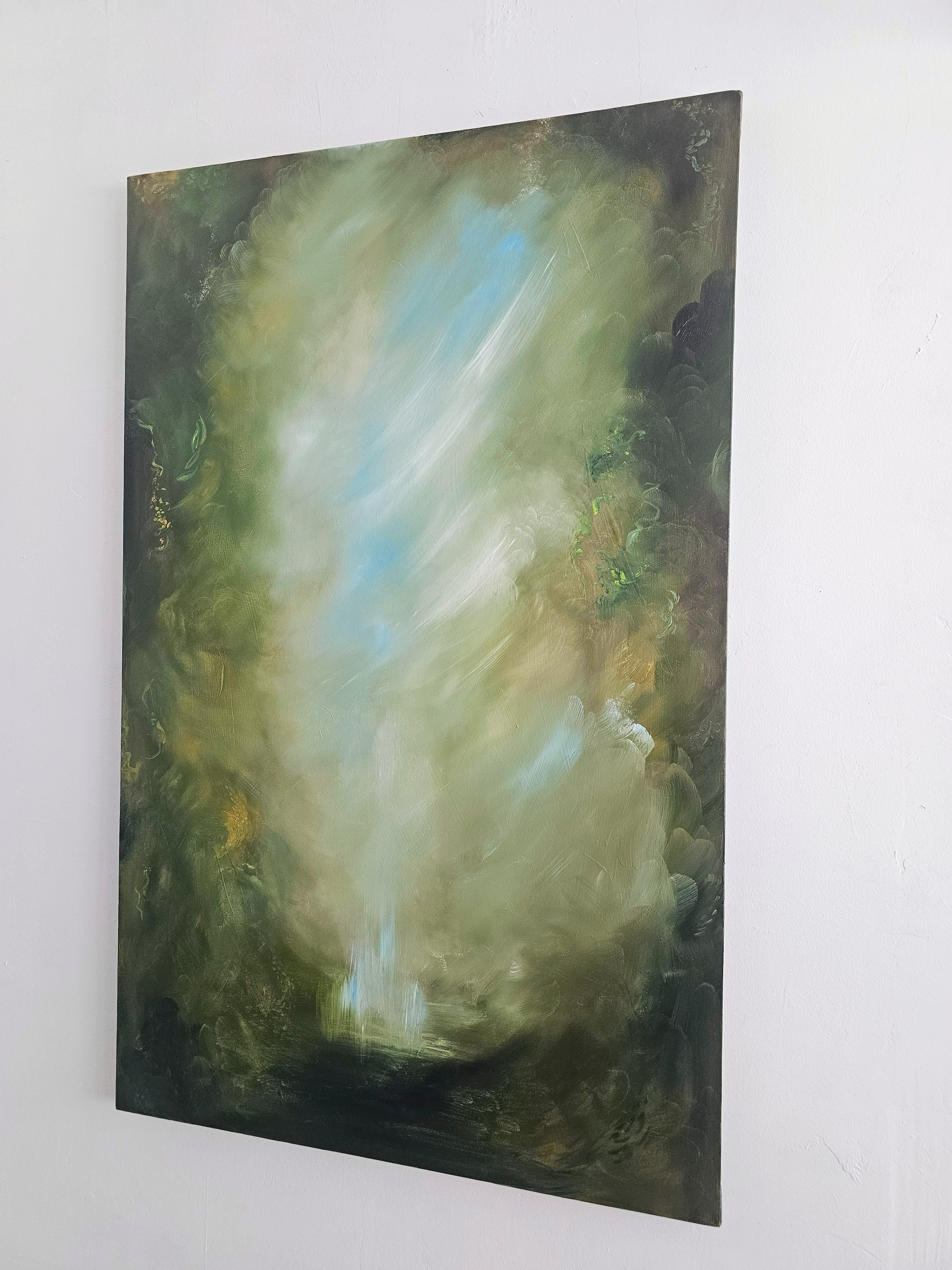 I Awoke Alone in Narnia - Dramatic green abstract landscape nature painting For Sale 12
