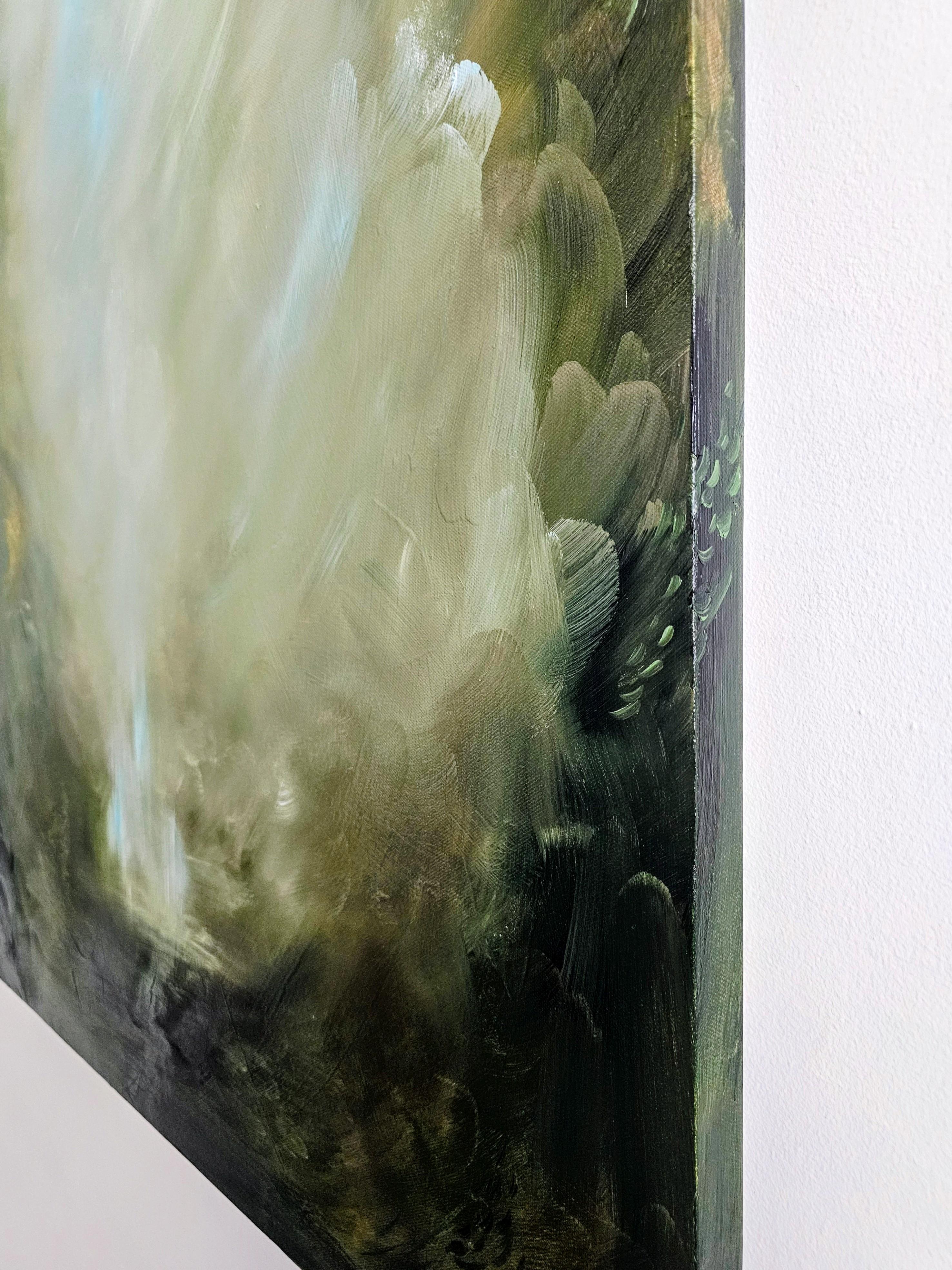 I Awoke Alone in Narnia - Dramatic green abstract landscape nature painting For Sale 13