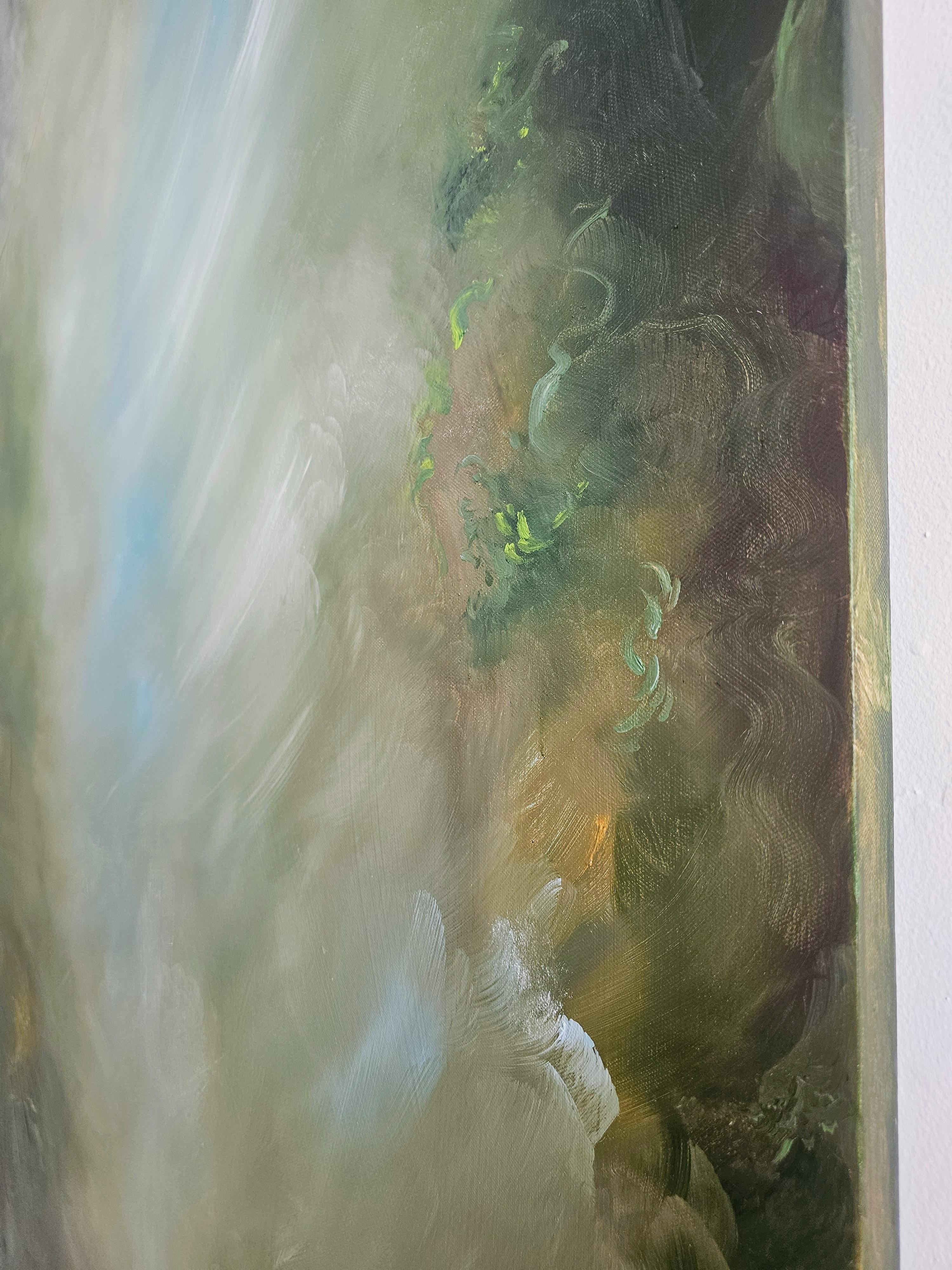 I Awoke Alone in Narnia - Dramatic green abstract landscape nature painting For Sale 14