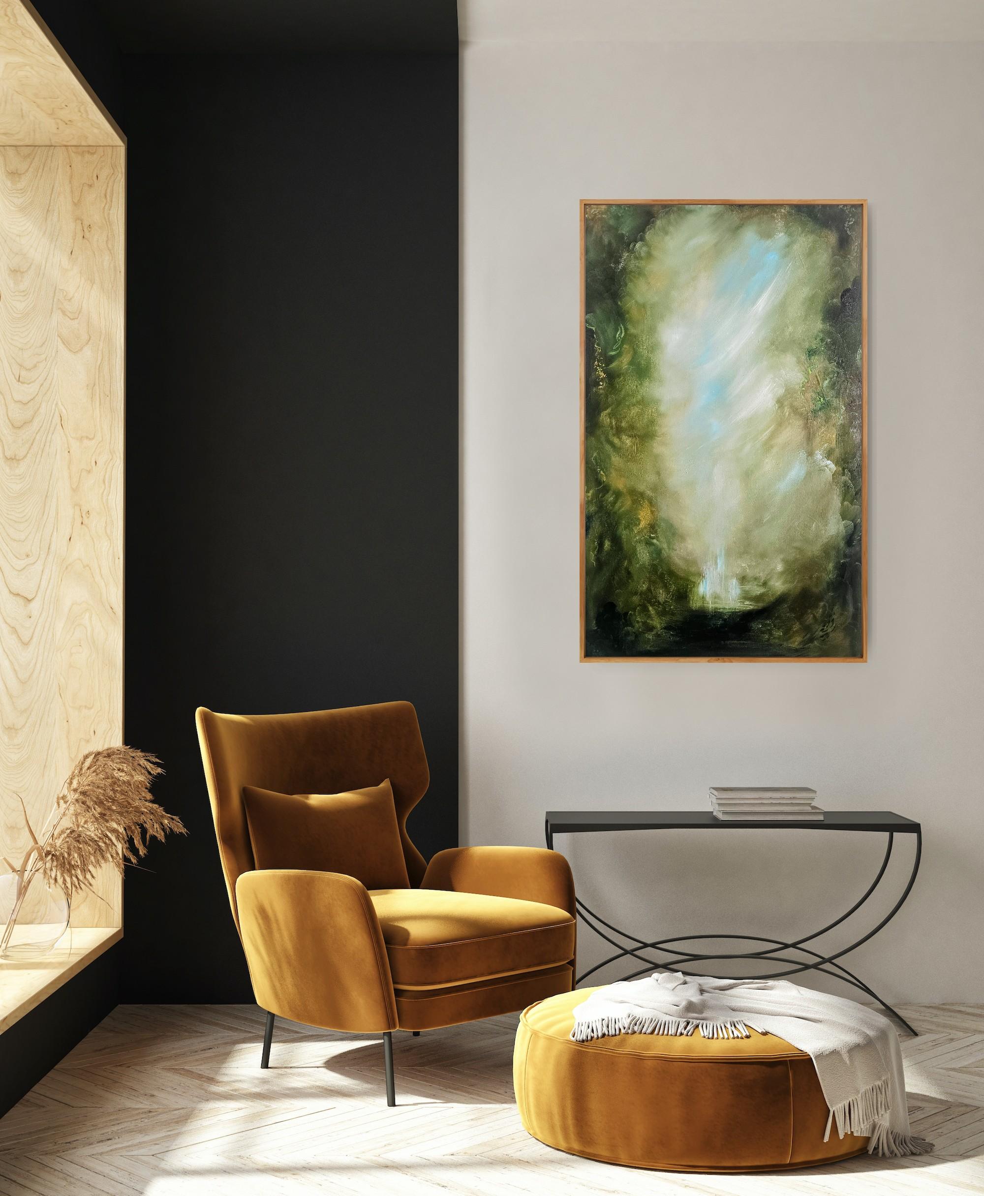 I Awoke Alone in Narnia - Dramatic green abstract landscape nature painting For Sale 1