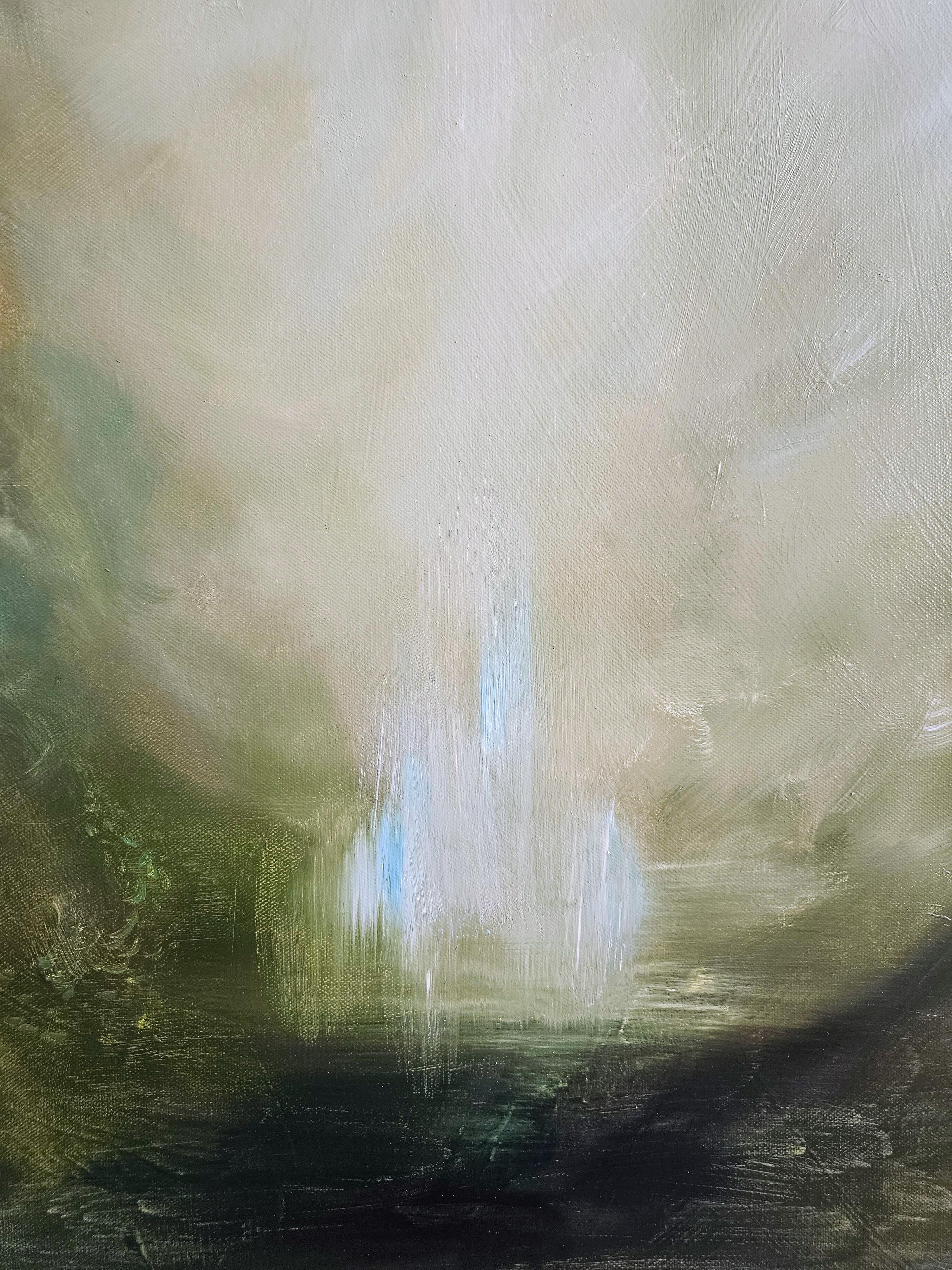 I Awoke Alone in Narnia - Dramatic green abstract landscape nature painting For Sale 2
