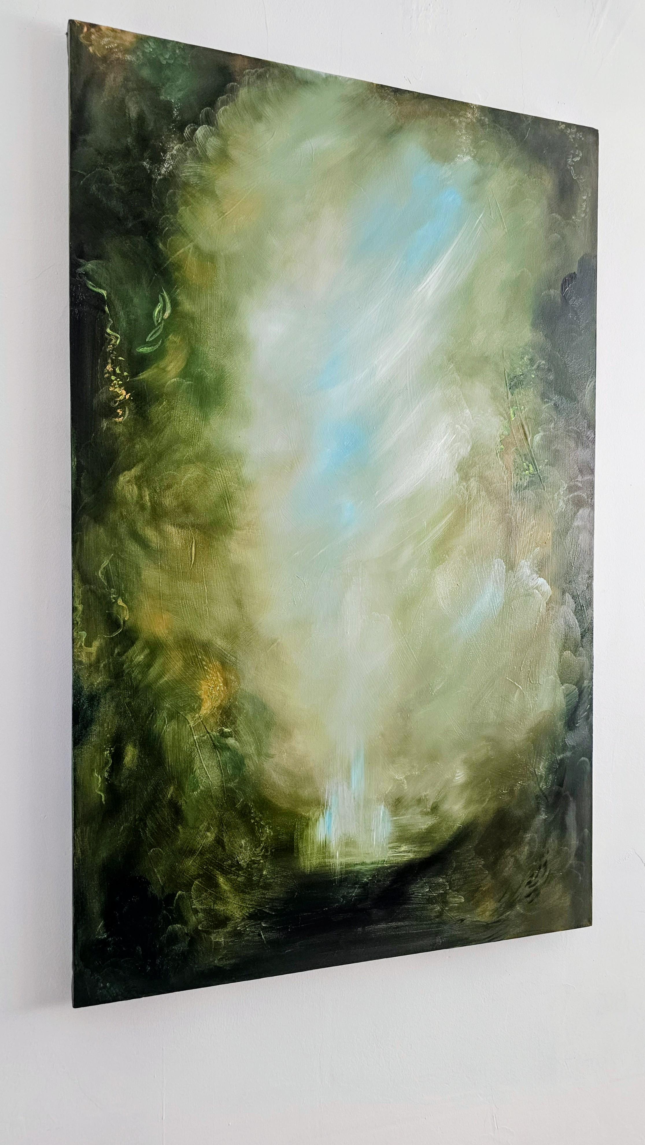 I Awoke Alone in Narnia - Dramatic green abstract landscape nature painting For Sale 3