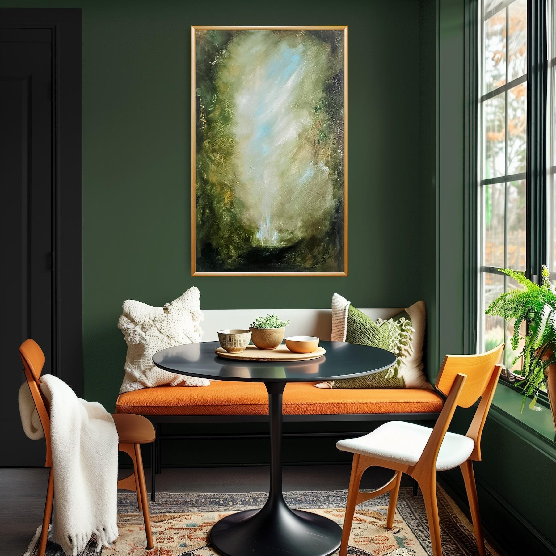 I Awoke Alone in Narnia - Dramatic green abstract landscape nature painting For Sale 4