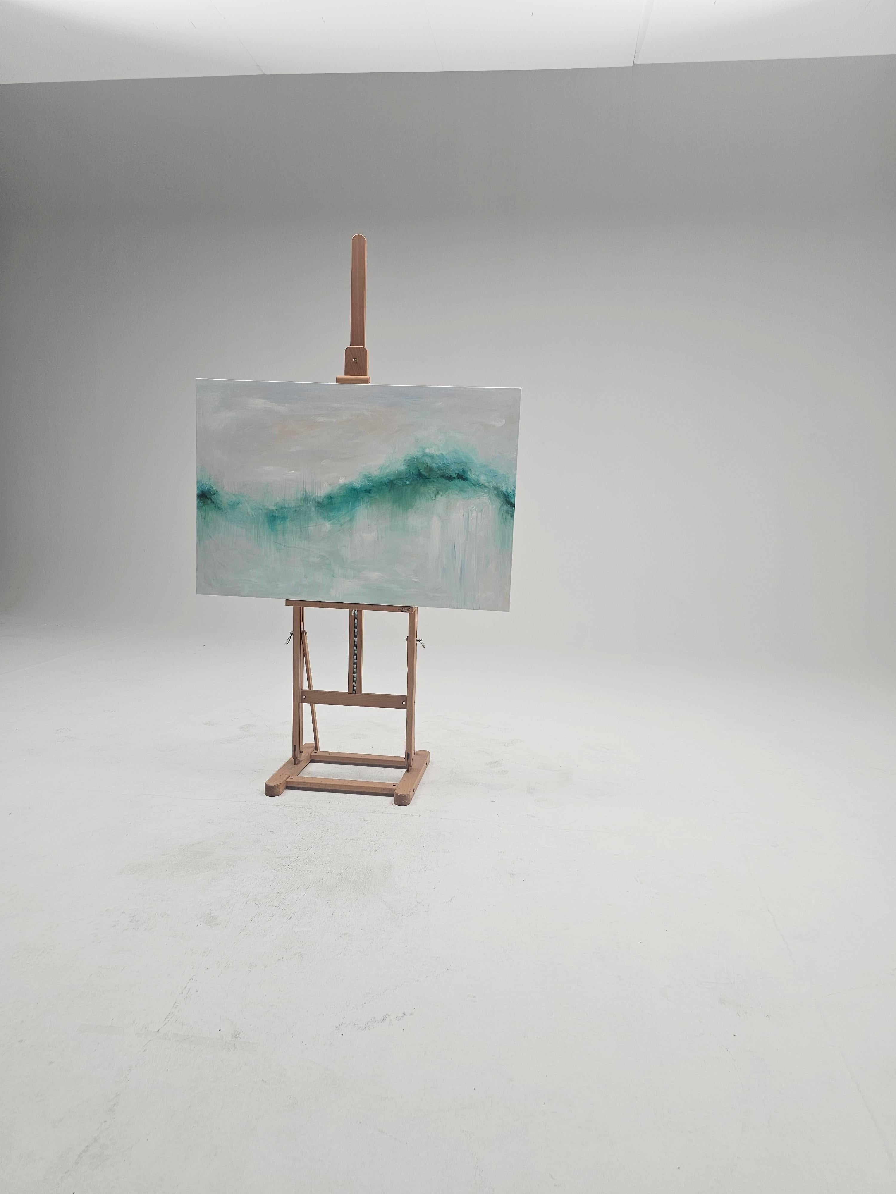 Ho sognato il mare - Quadro astratto di grandi dimensioni con paesaggio marino - Abstract Painting Grigio di Jennifer L. Baker