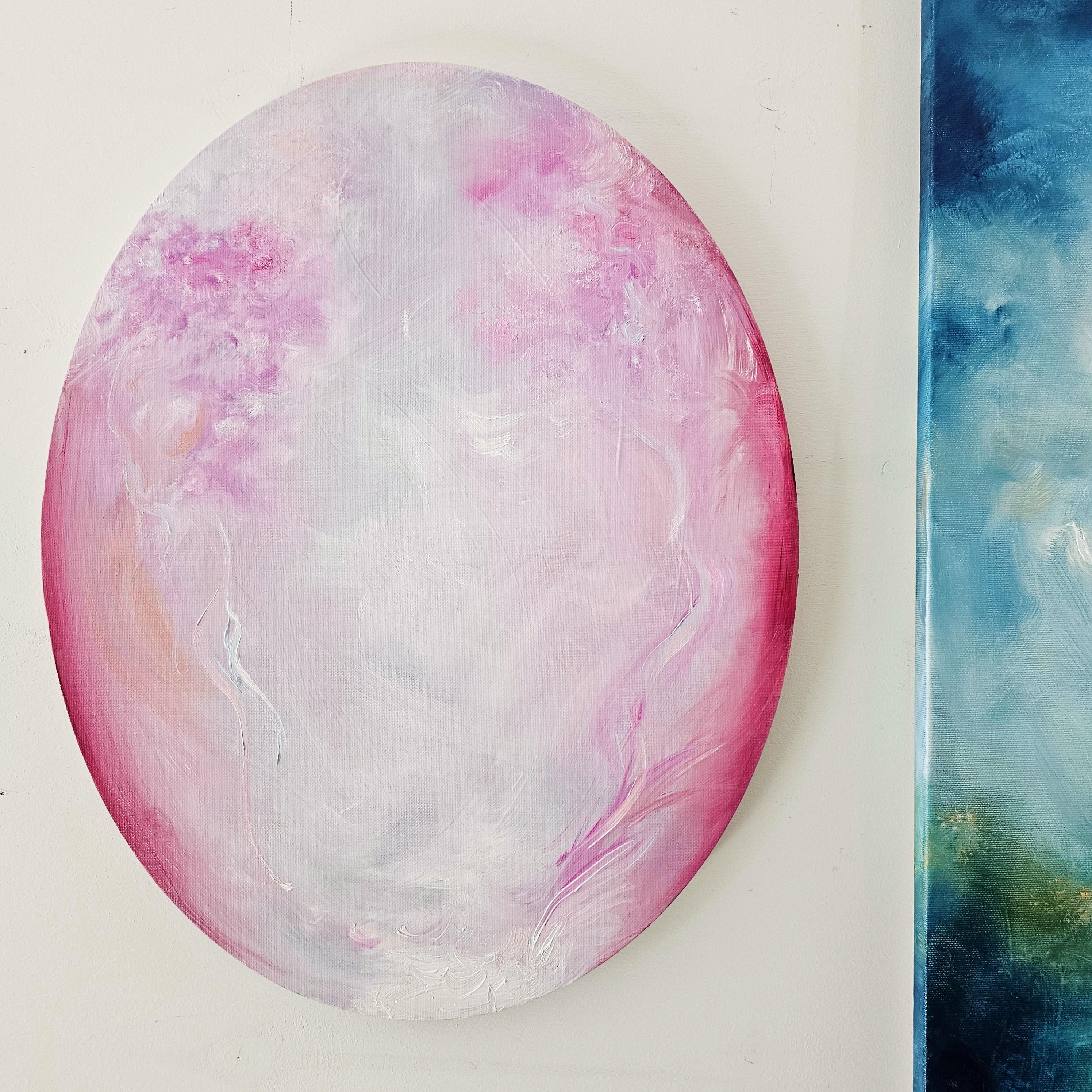 I fell in love - Rosa ovales abstraktes Gemälde (Abstrakt), Painting, von Jennifer L. Baker