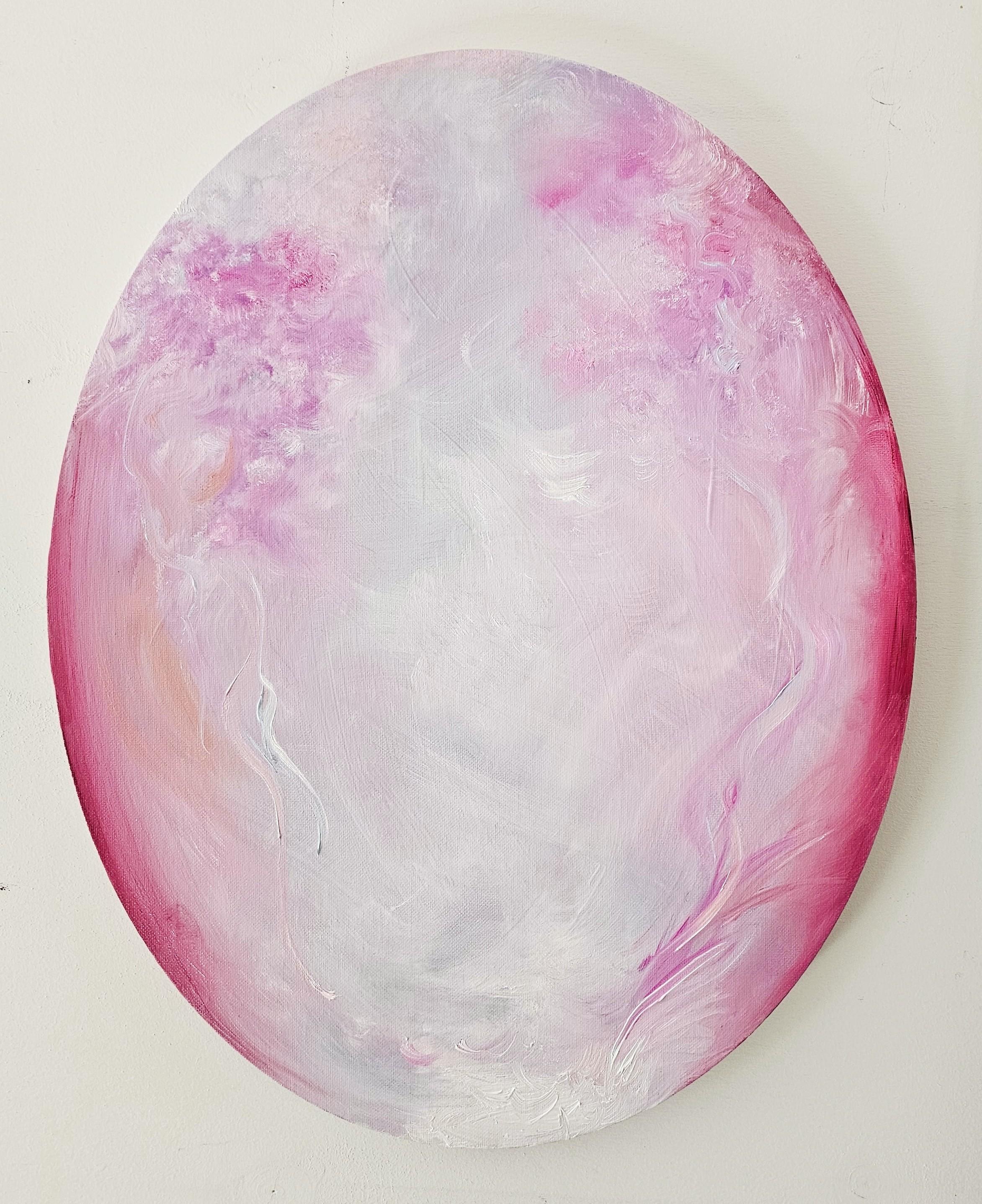 I fell in love - Pink oval abstract painting - Gray Abstract Painting by Jennifer L. Baker