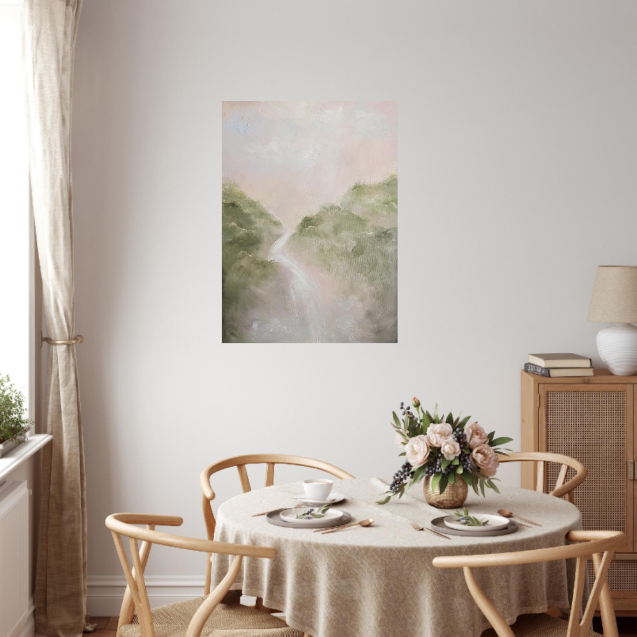 I remember the sweetness of life - Dreamy soft atmospheric waterfall painting For Sale 5