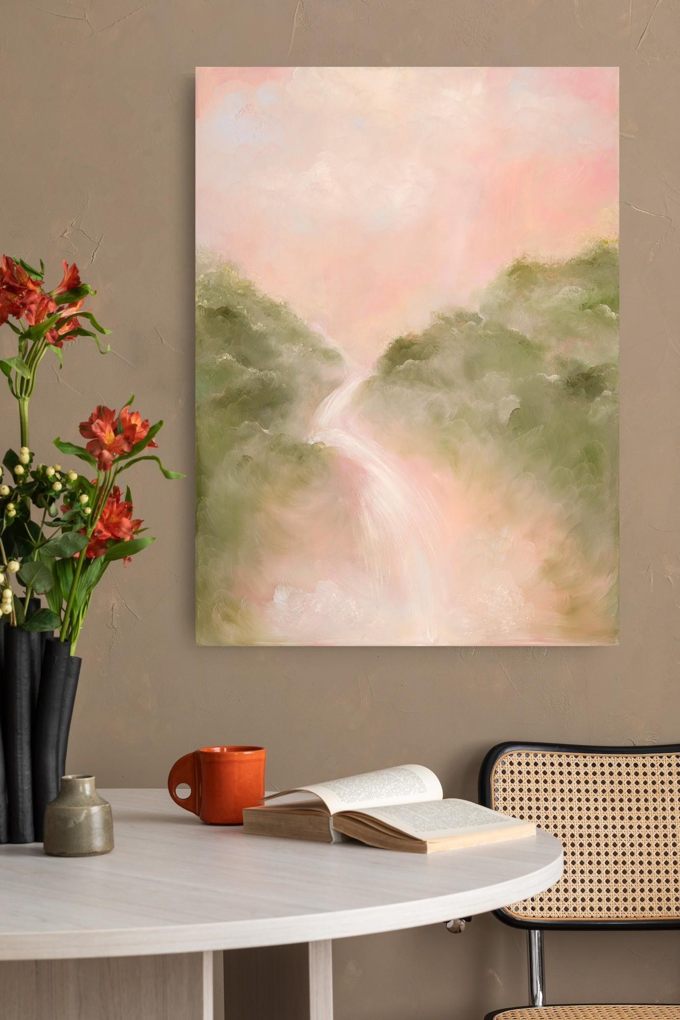 Ich erinnere mich an die Süße des Lebens - Verträumte, weiche, atmosphärische Wasserfallmalerei im Angebot 5