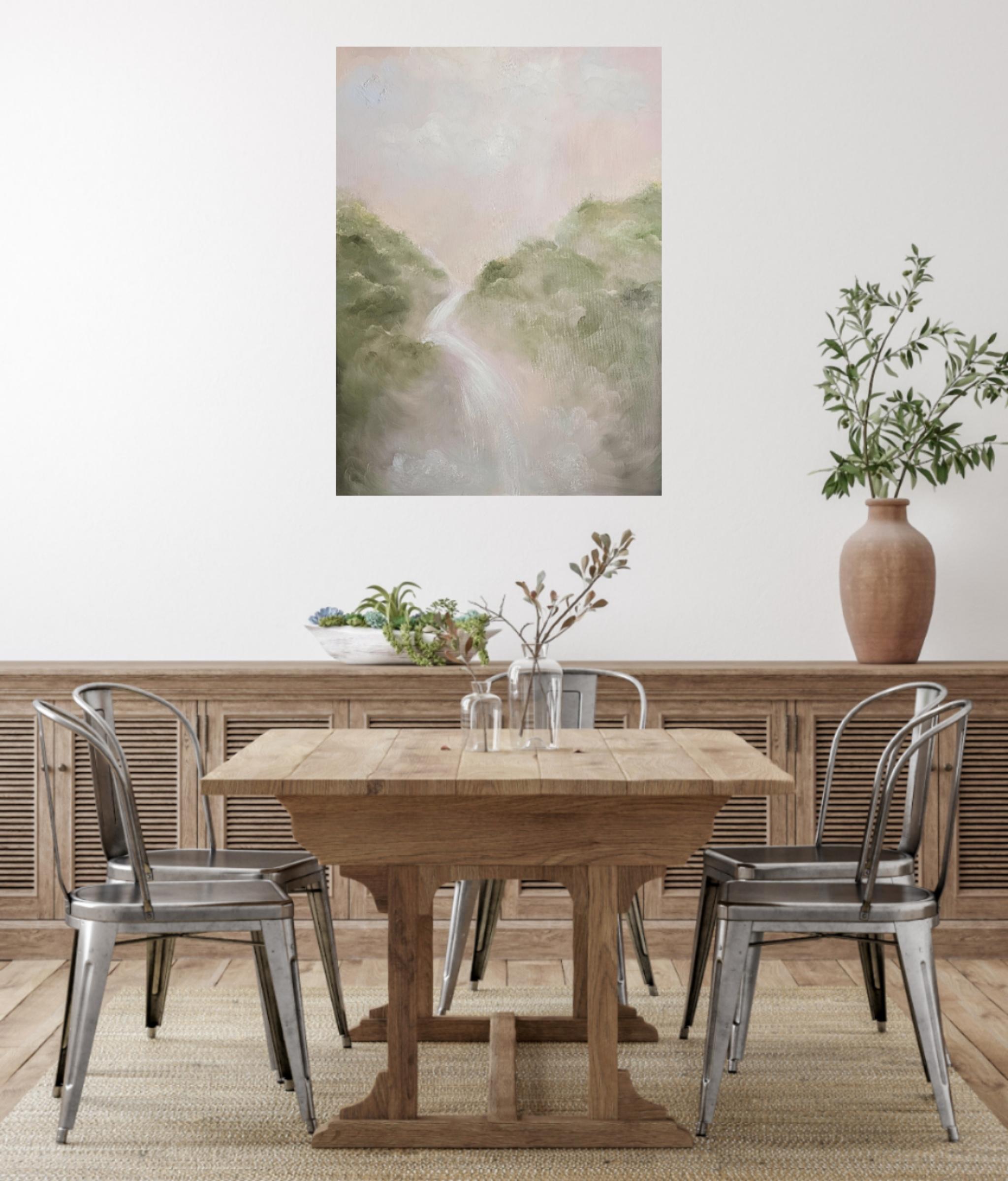 I remember the sweetness of life - Dreamy soft atmospheric waterfall painting For Sale 6