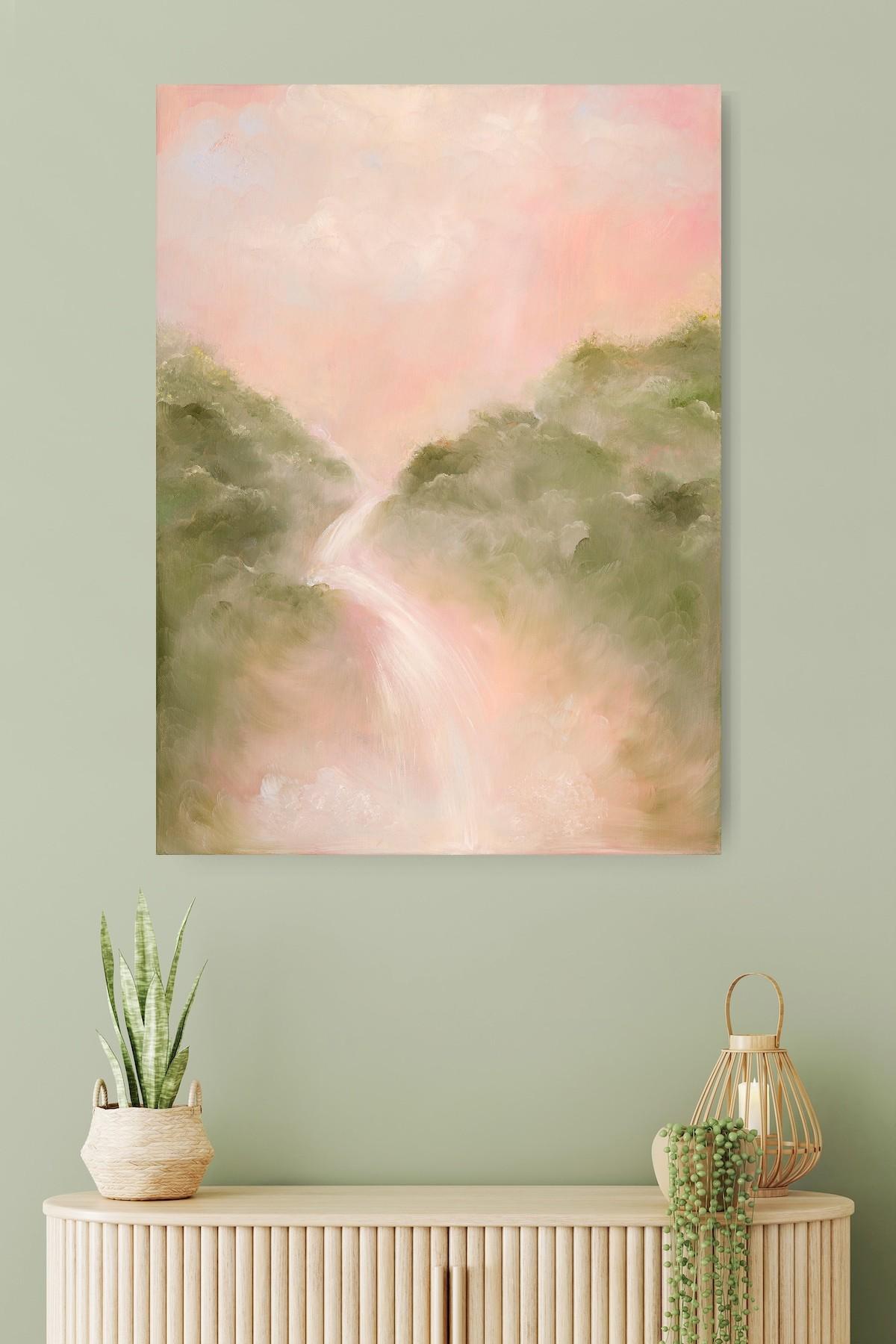 Ich erinnere mich an die Süße des Lebens - Verträumte, weiche, atmosphärische Wasserfallmalerei im Angebot 6