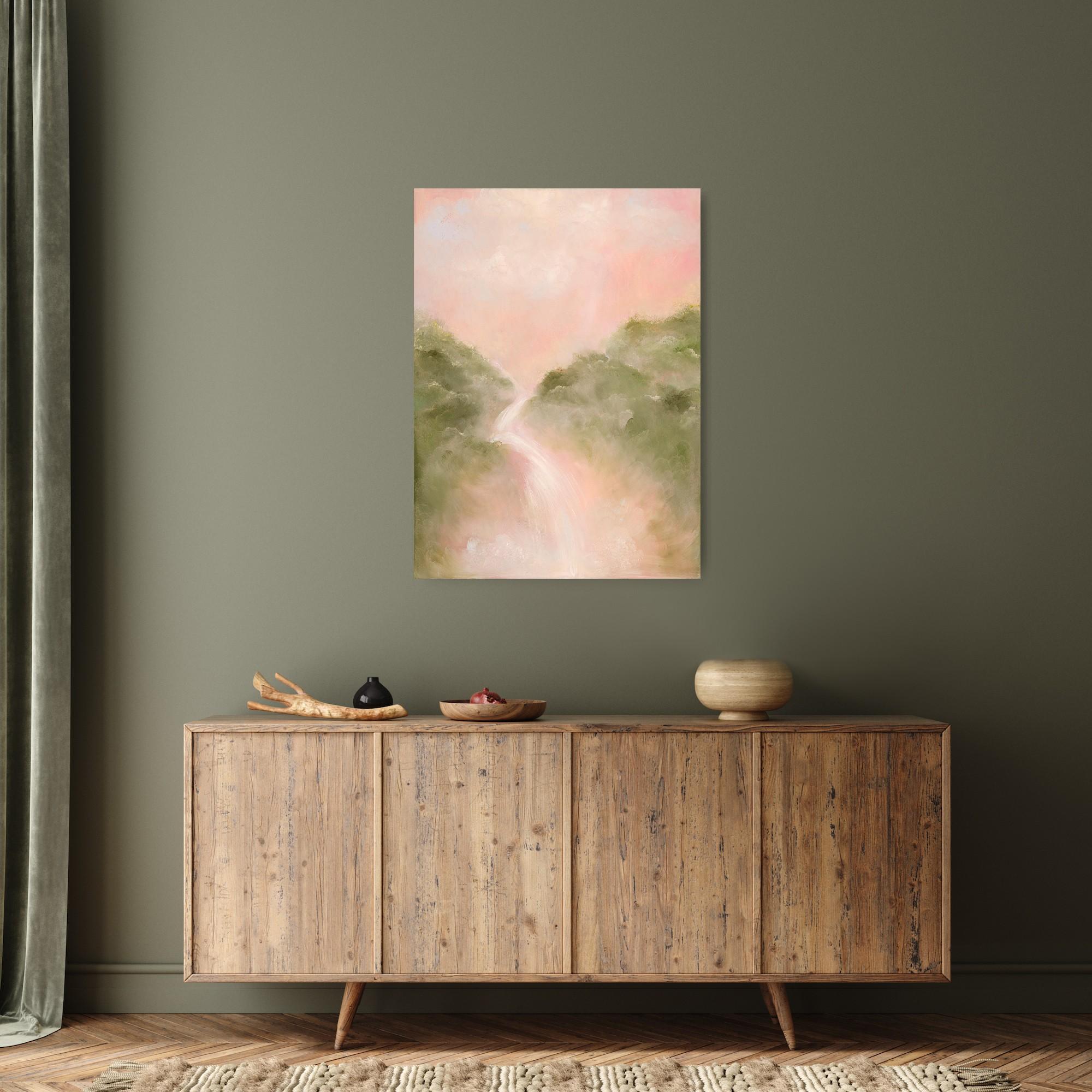 Ich erinnere mich an die Süße des Lebens - Verträumte, weiche, atmosphärische Wasserfallmalerei im Angebot 7