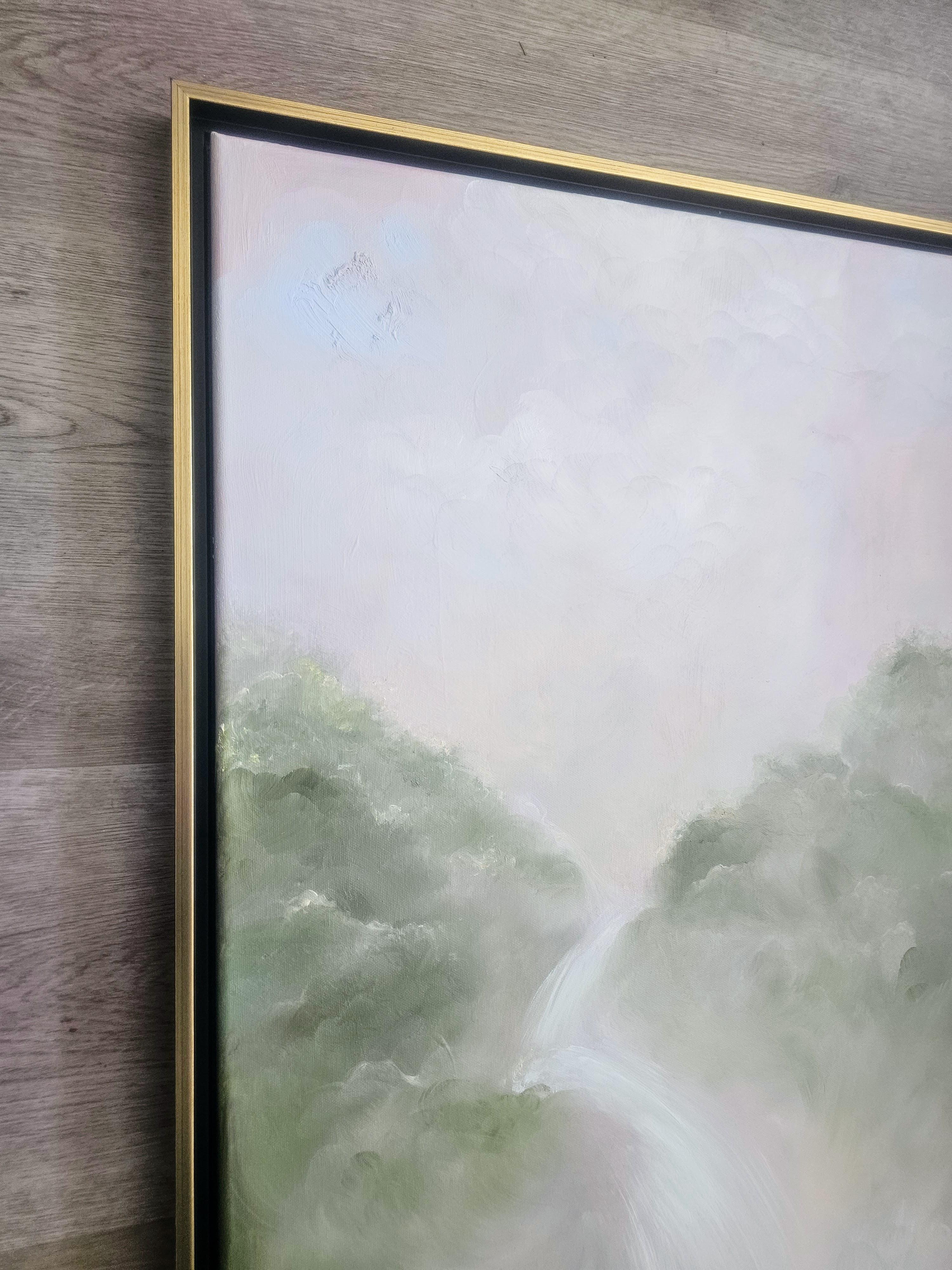 I remember the sweetness of life - Dreamy soft atmospheric waterfall painting For Sale 9