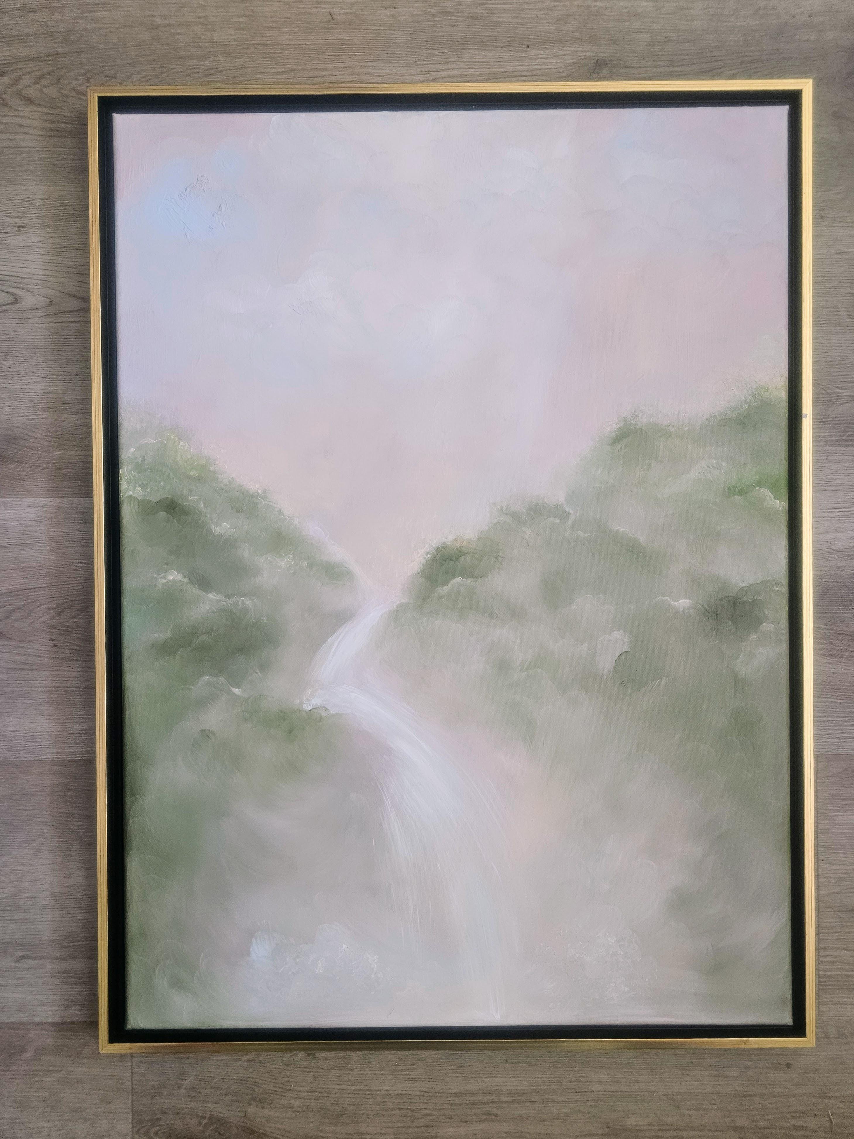 I remember the sweetness of life - Dreamy soft atmospheric waterfall painting - Painting by Jennifer L. Baker