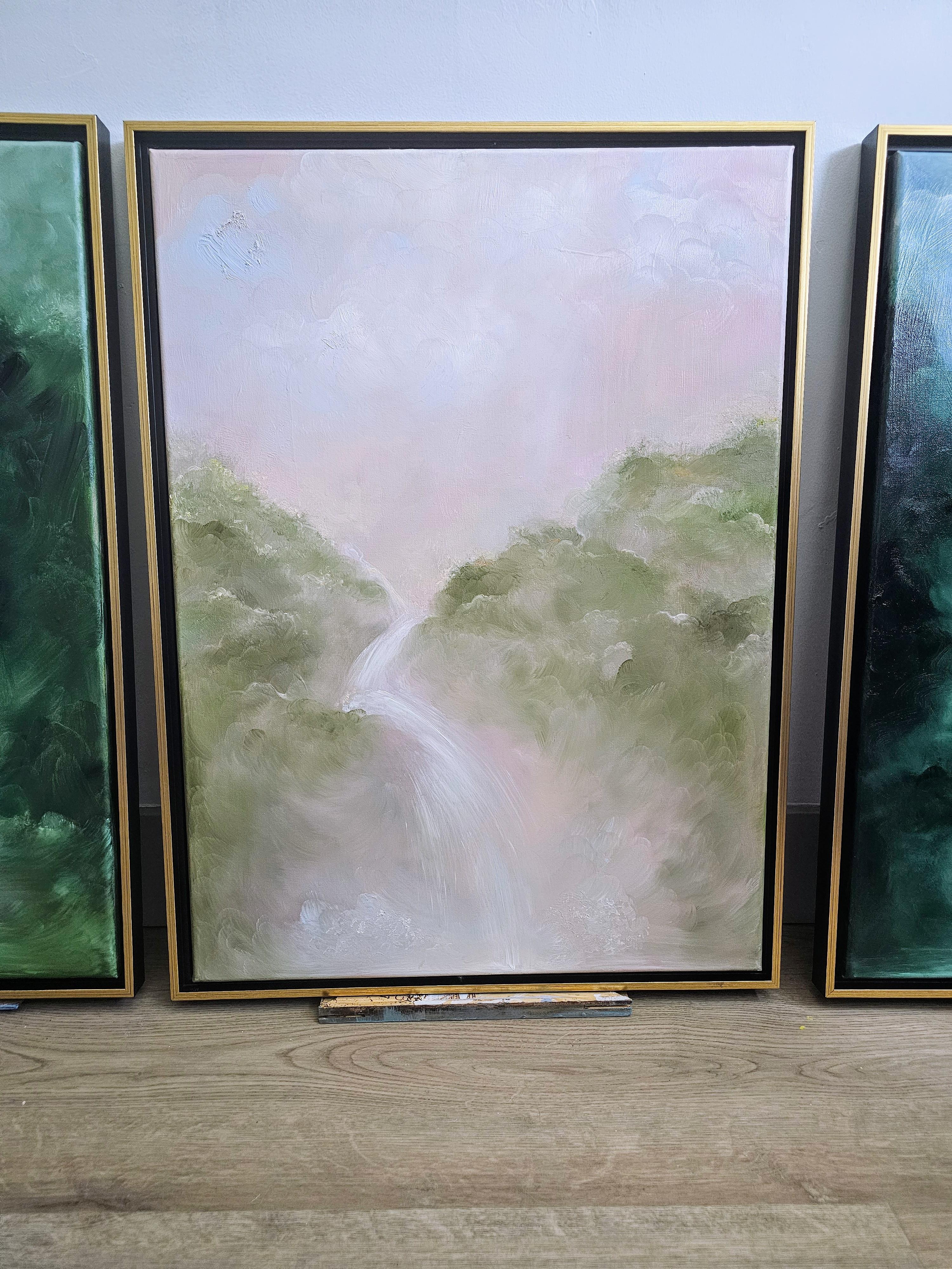 Ricordo la dolcezza della vita - Sognante dipinto a cascata dall'atmosfera soffusa - Painting Contemporaneo di Jennifer L. Baker