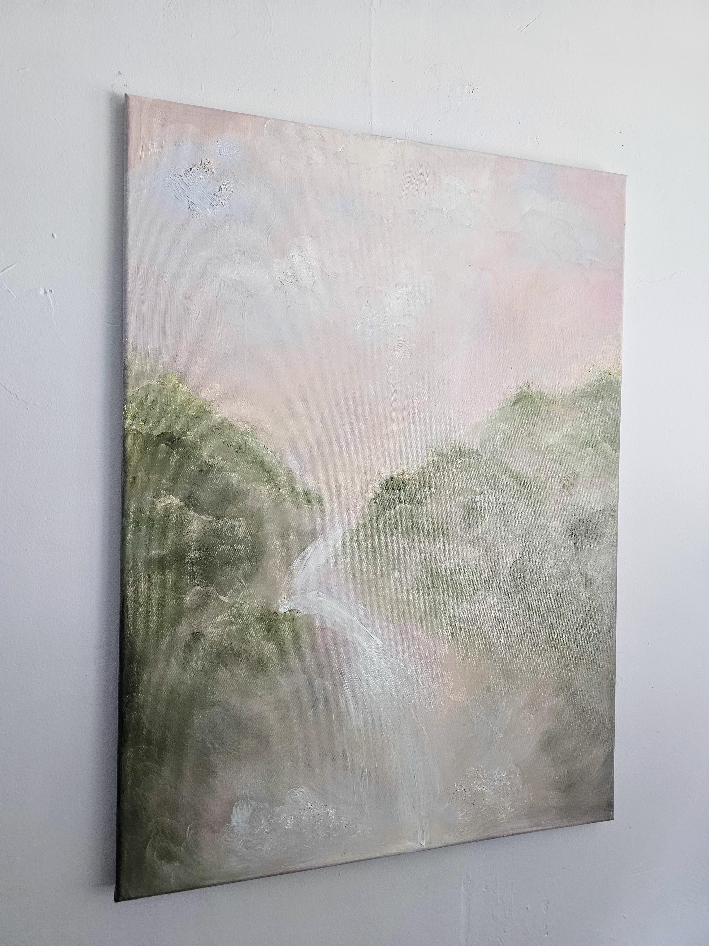 I remember the sweetness of life - Dreamy soft atmospheric waterfall painting For Sale 1