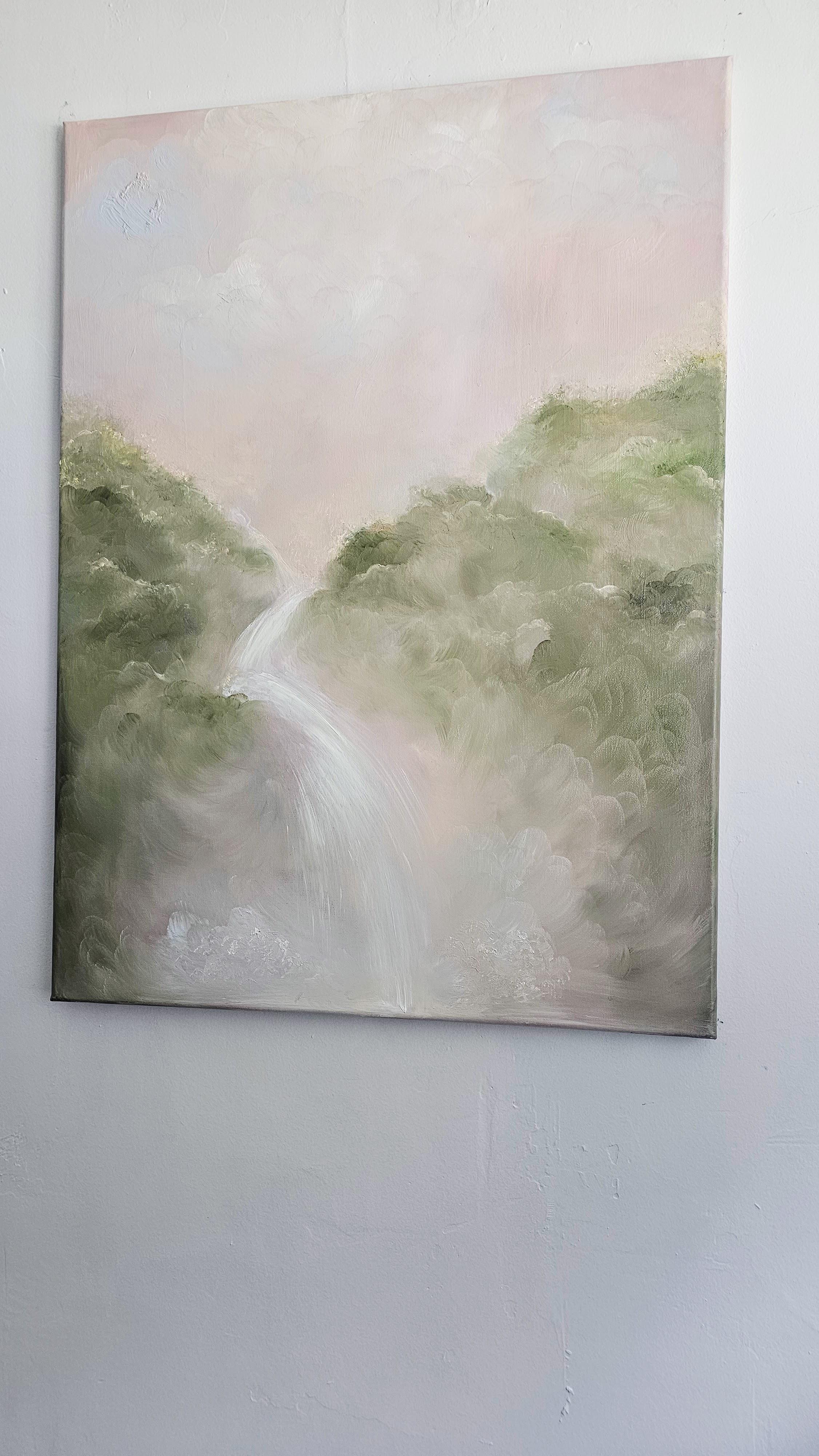 I remember the sweetness of life - Dreamy soft atmospheric waterfall painting For Sale 2