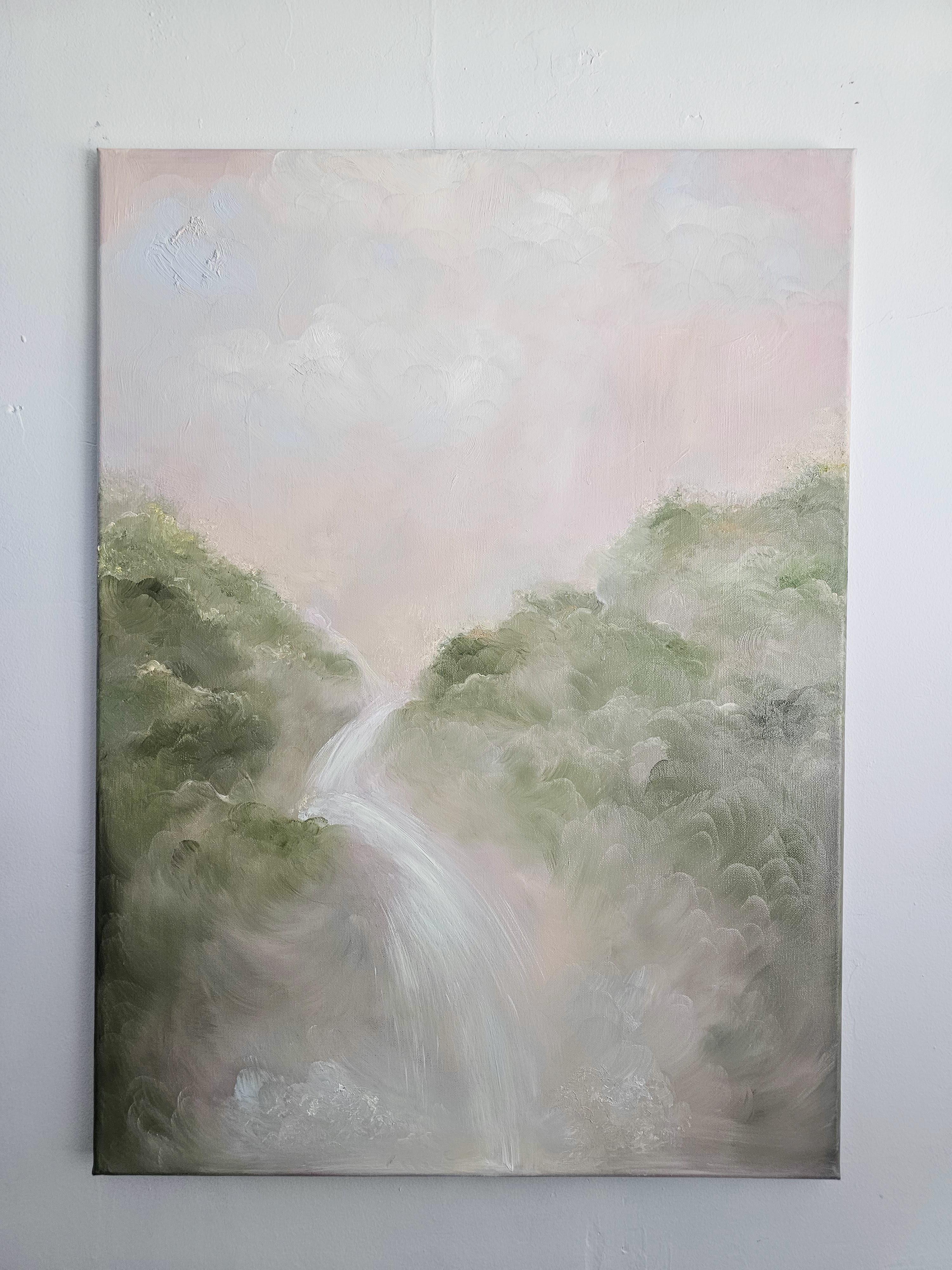 I remember the sweetness of life - Dreamy soft atmospheric waterfall painting For Sale 3