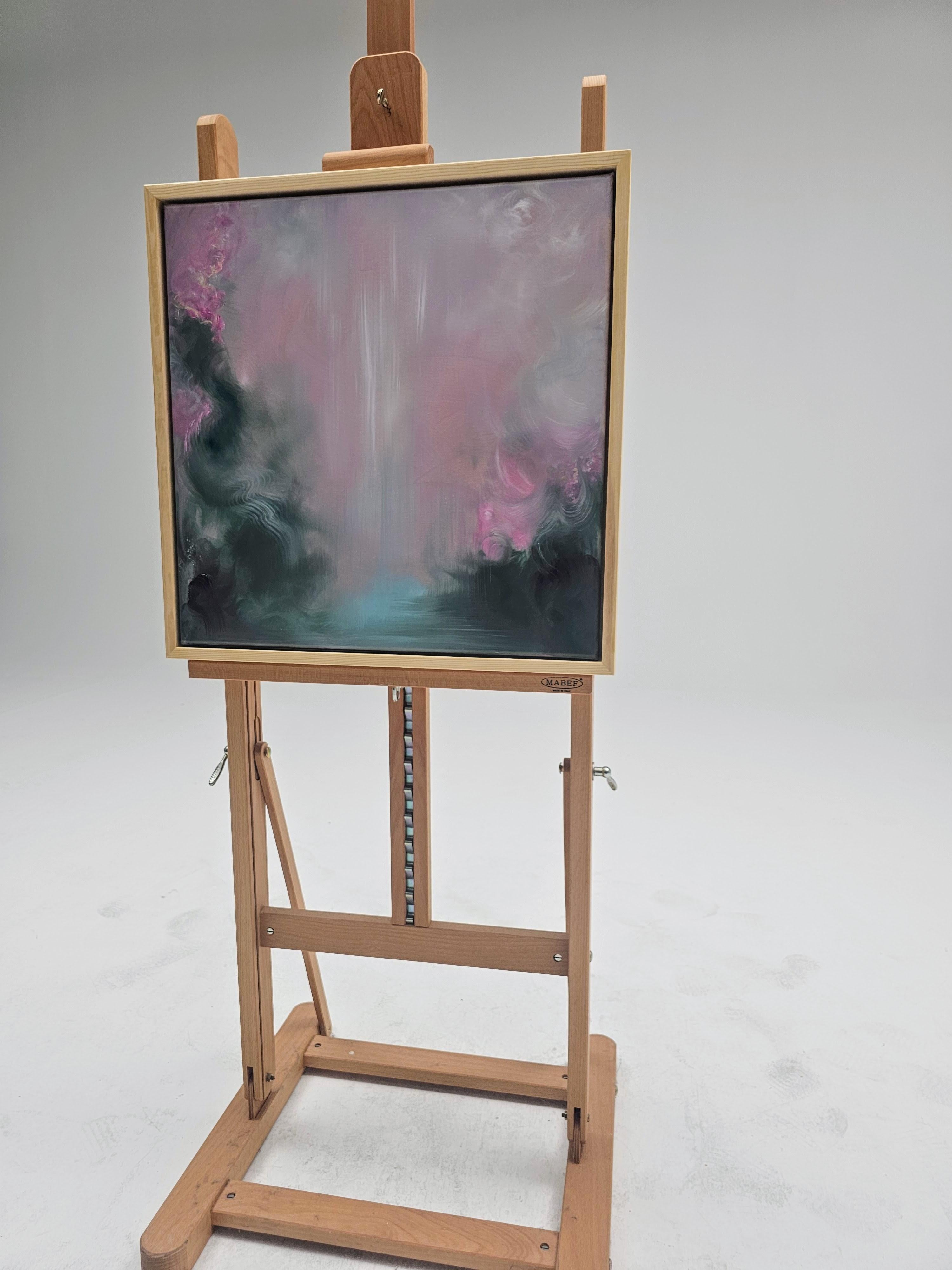 Stavo cercando rose - Paesaggio floreale astratto rosa e verde da sogno - Abstract Painting Grigio di Jennifer L. Baker