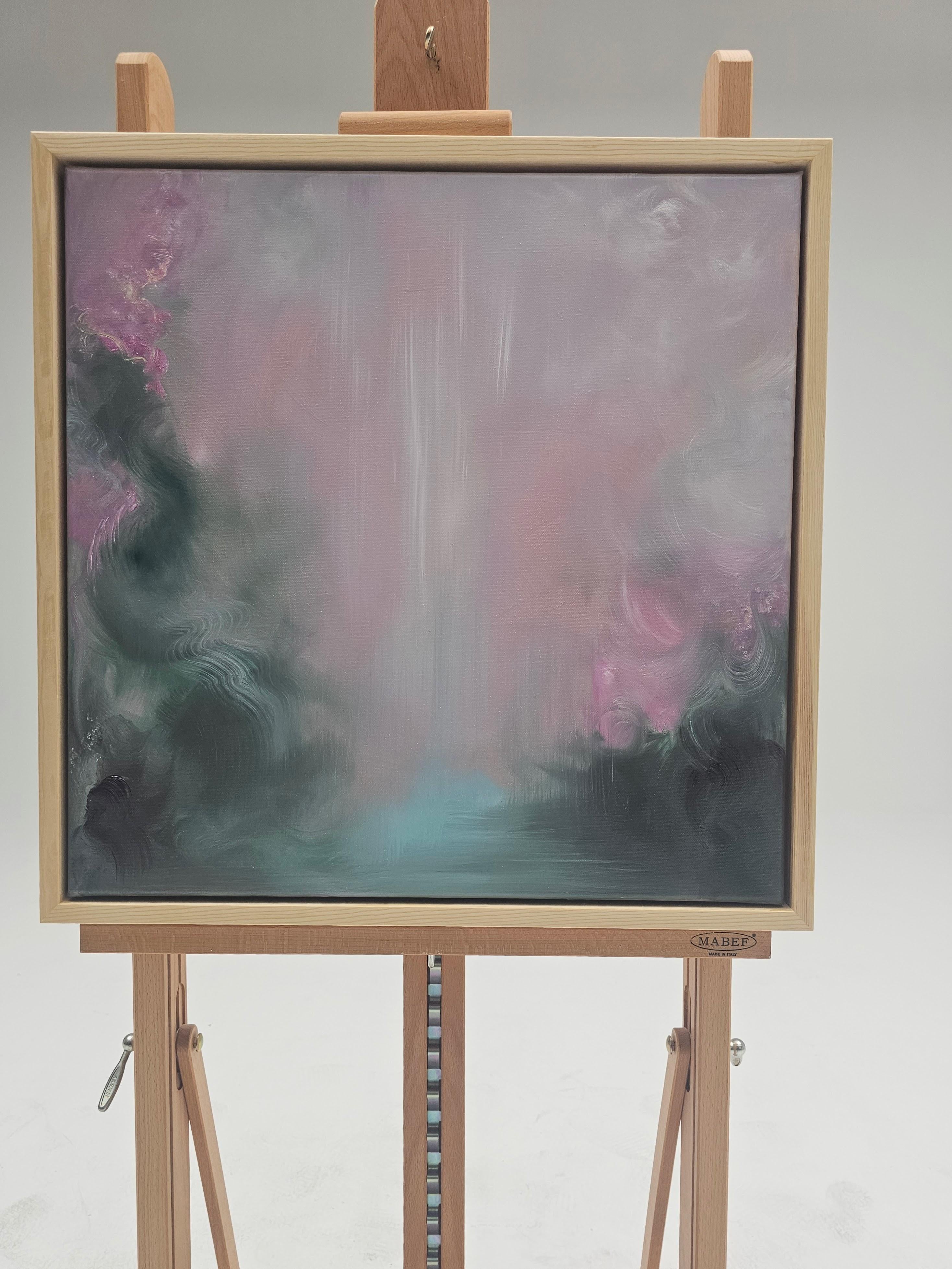 Stavo cercando rose - Paesaggio floreale astratto rosa e verde da sogno in vendita 1