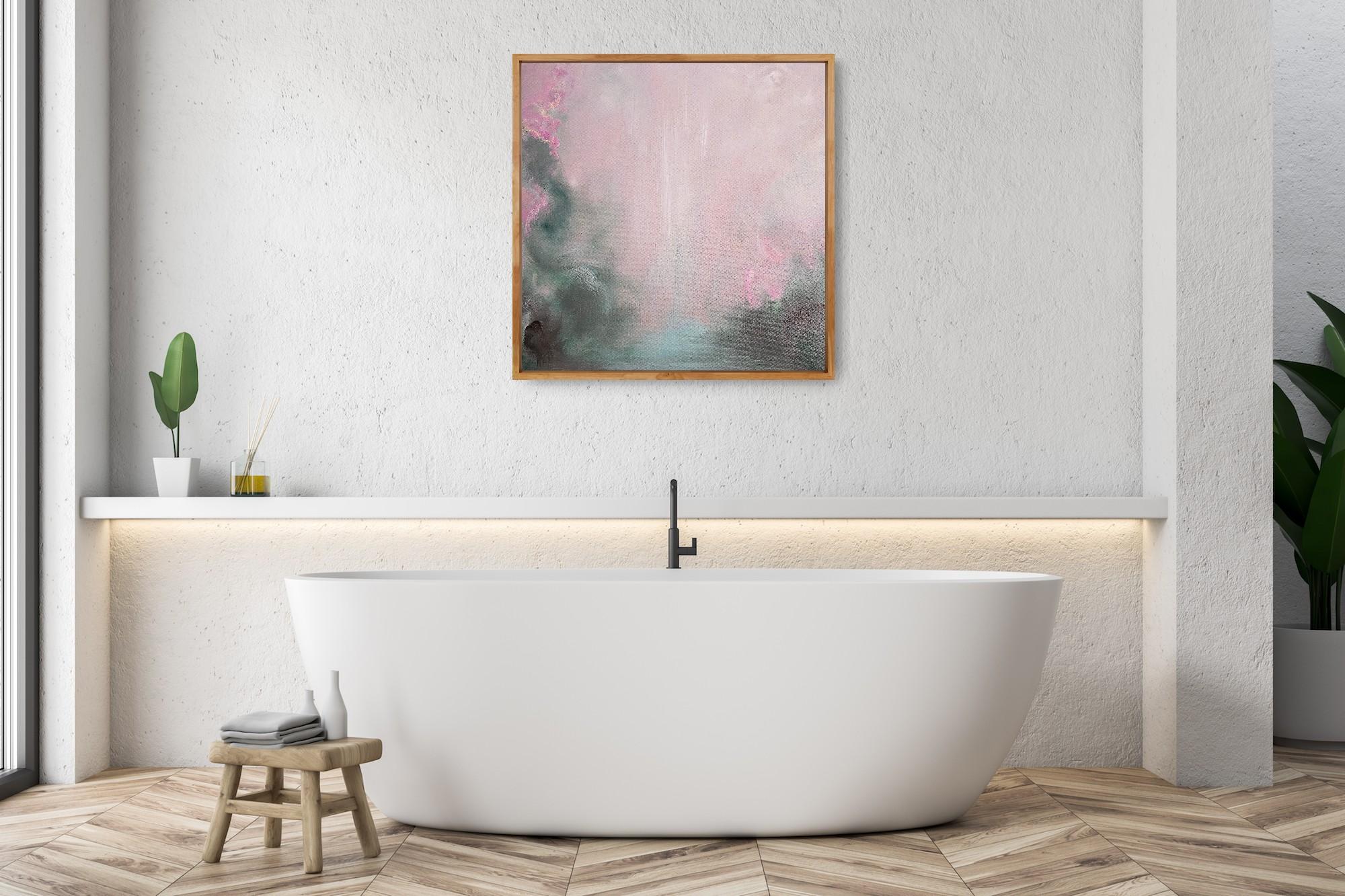 Stavo cercando rose - Paesaggio floreale astratto rosa e verde da sogno in vendita 7