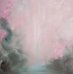 I was looking for roses - Dreamy pink and green abstract floral landscape