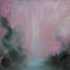 I was looking for roses - Dreamy pink and green abstract floral landscape