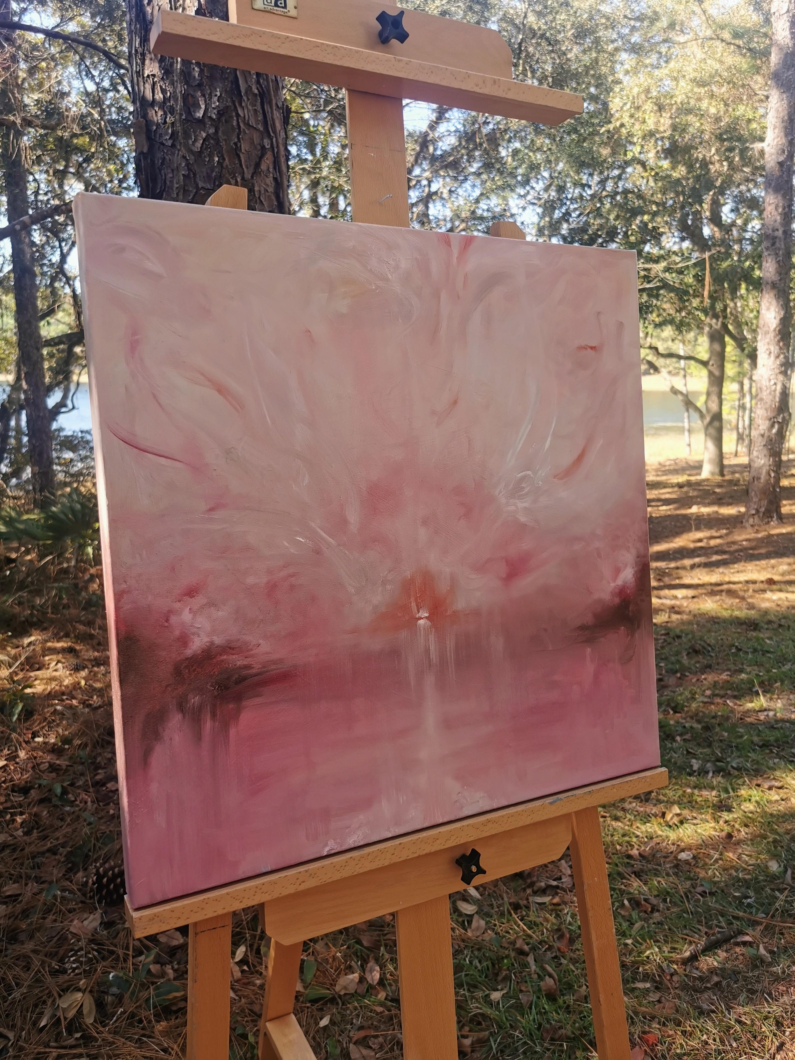Il Miracolo - Peinture abstraite de paysage de coucher de soleil de couleur pêche rose en vente 7