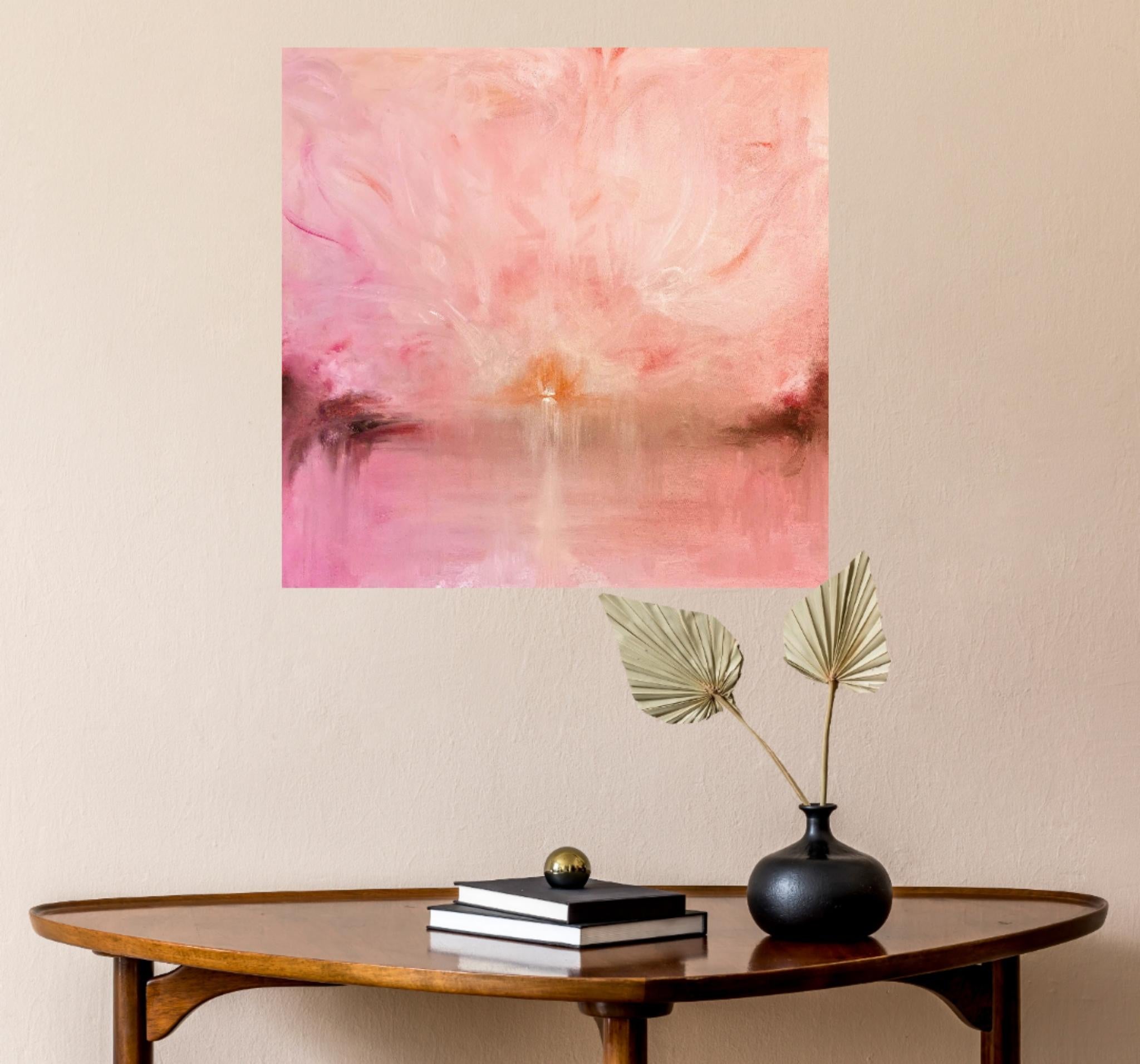 Il Miracolo - Pink peach fuzz color abstract sunset landscape painting For Sale 1