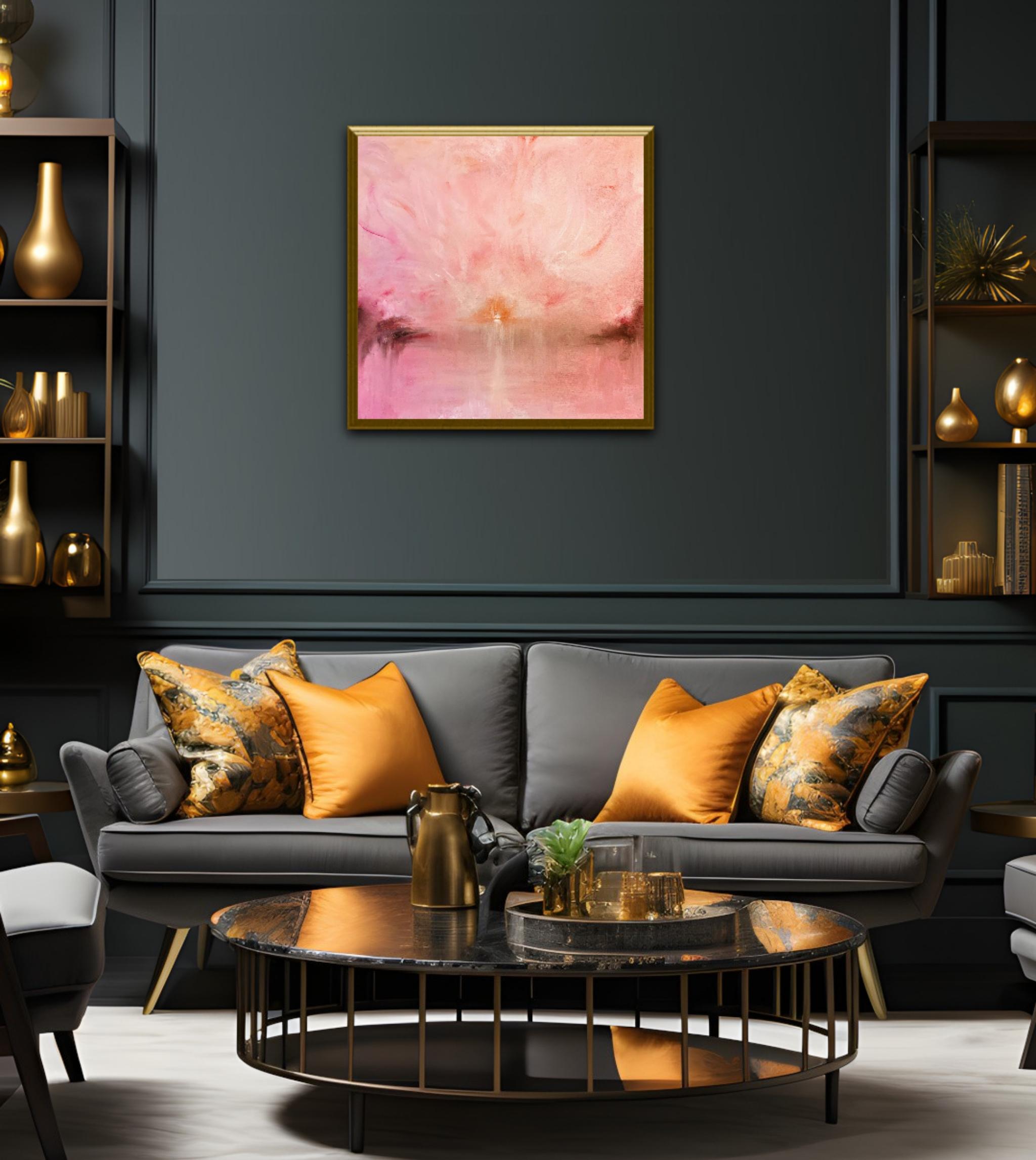 Il Miracolo - Peinture abstraite de paysage de coucher de soleil de couleur pêche rose en vente 2